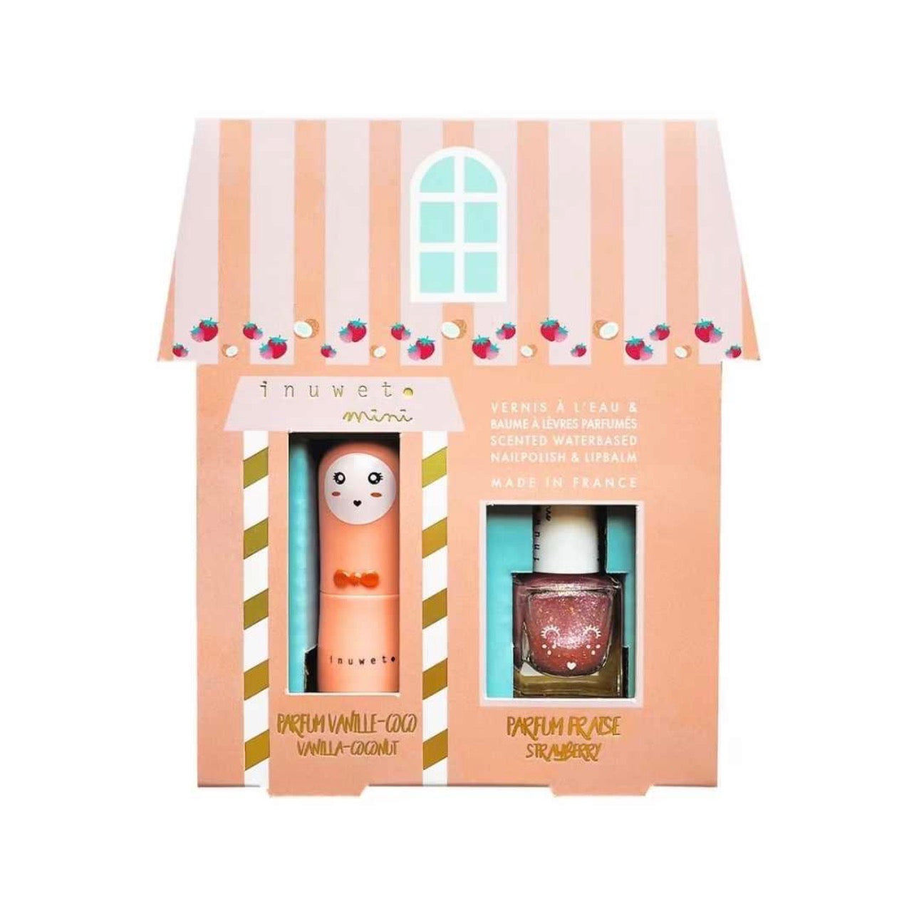 inuwet lip balm + nail polish juliette house - vanilla / strawberry
