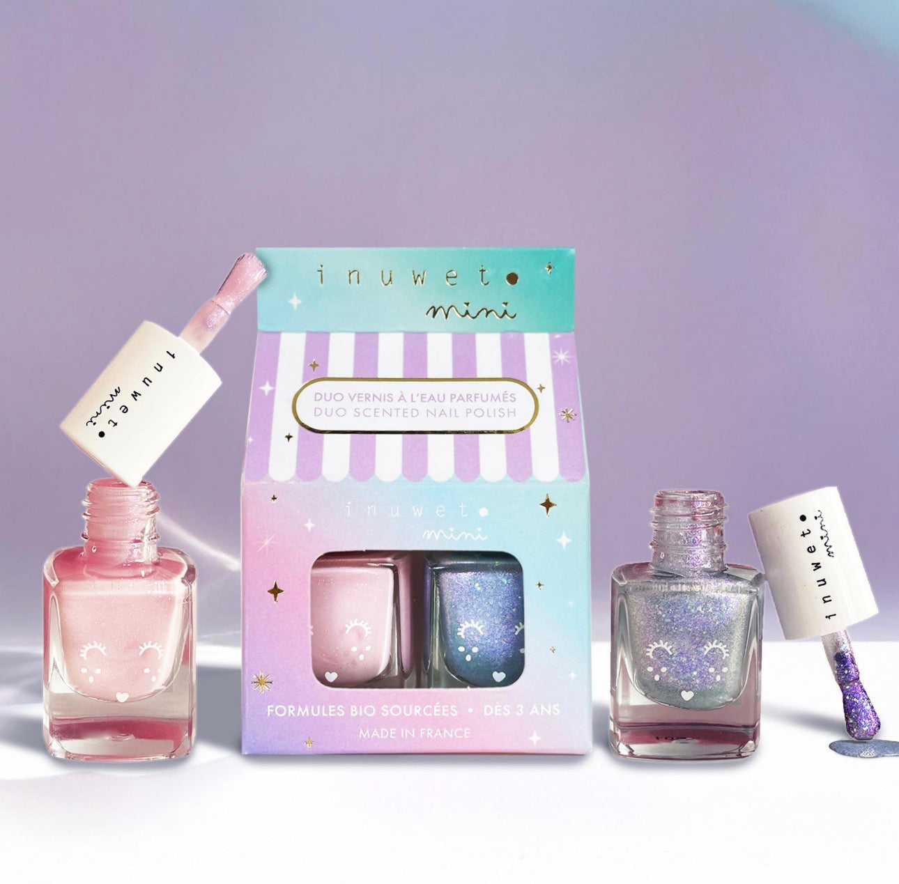 inuwet water based nail polish - vanilla / blue princess (limited edition)