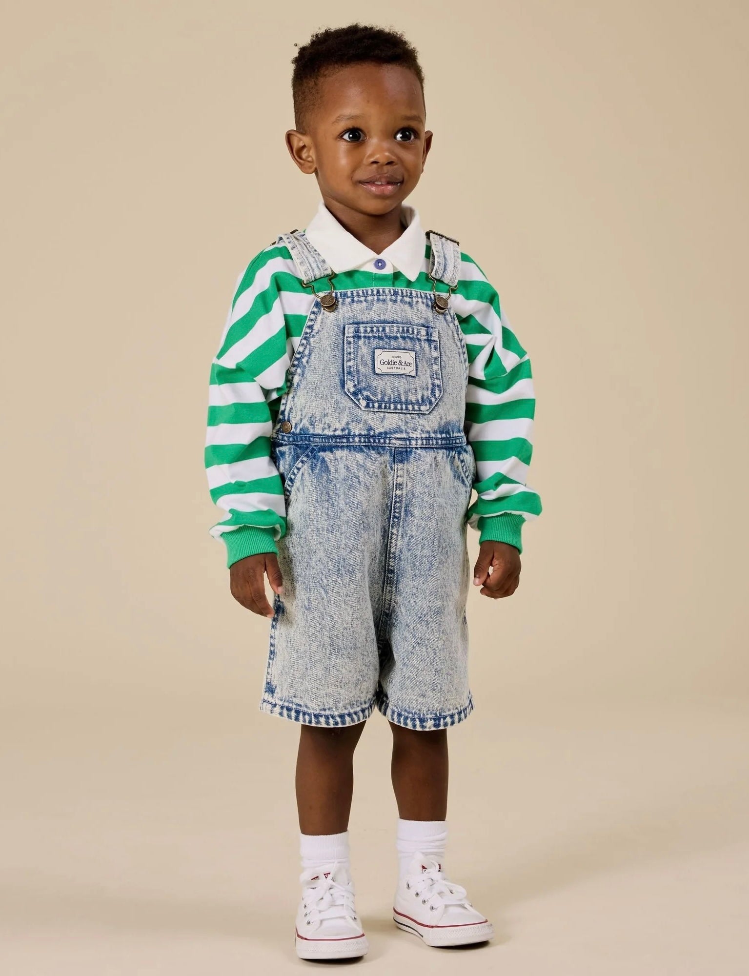goldie + ace burton vintage washed denim overalls - light denim