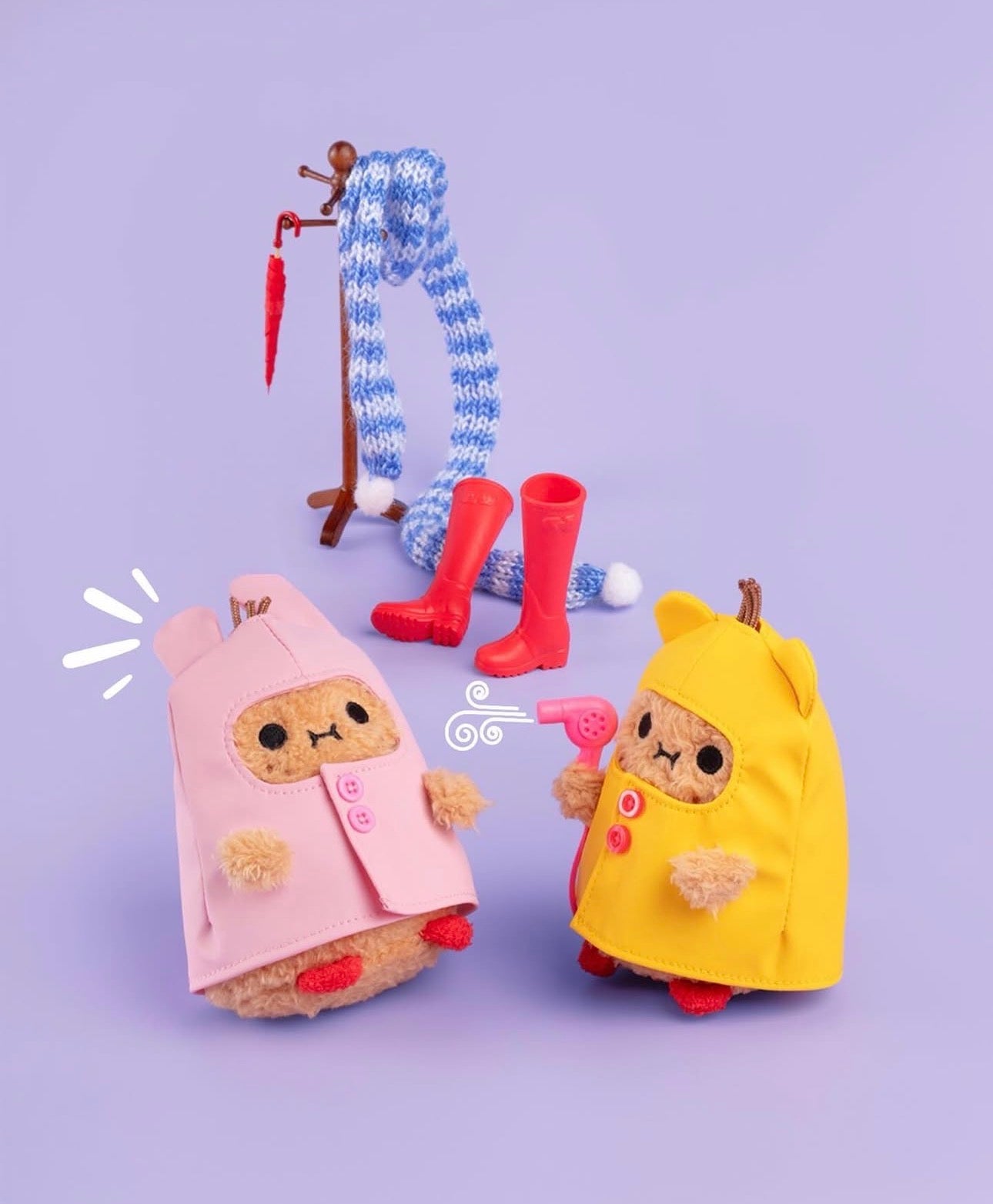 noodoll pink raincoat ricespud mini sitting plush toy - bunny boots