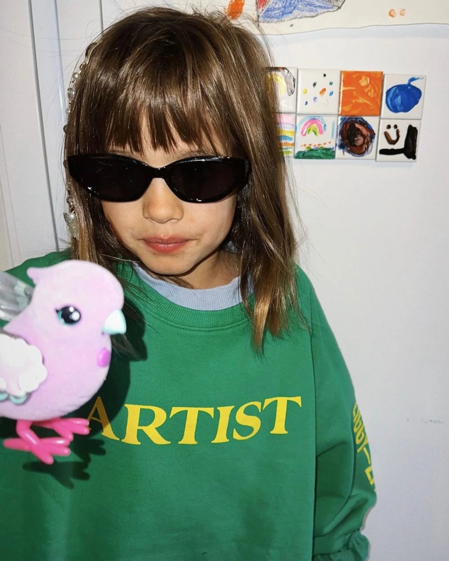 ziggy zaza artist pullover - bright green + yellow print