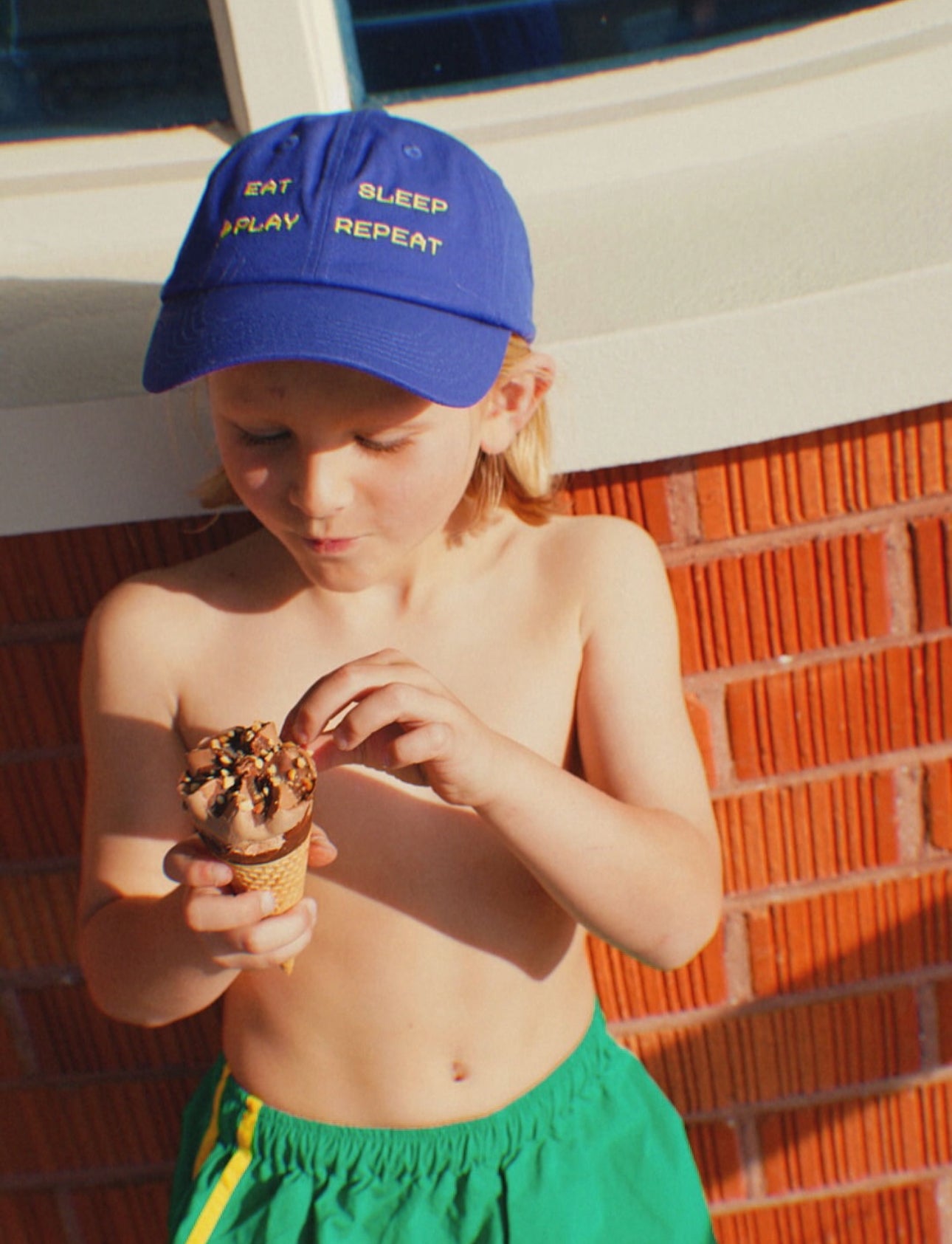 bbobbie eat, sleep, play, repeat dad cap in cobalt blue