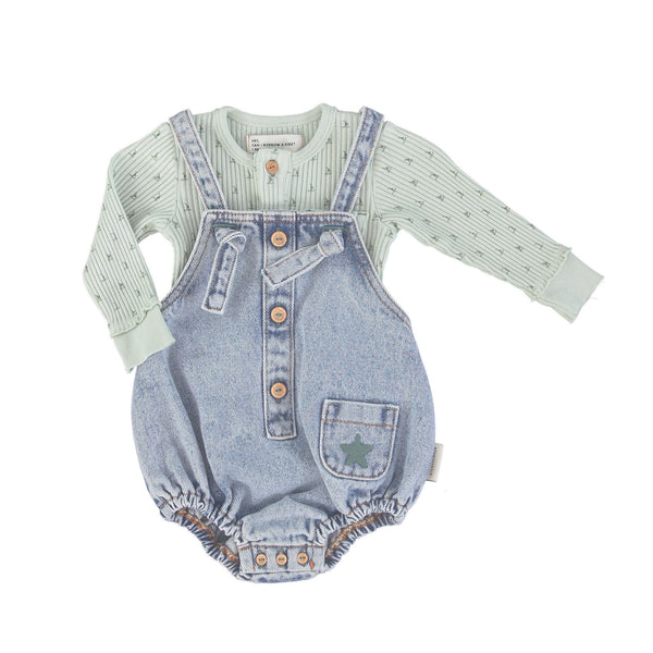 piupiuchick ls baby bodysuit - light green with little boats