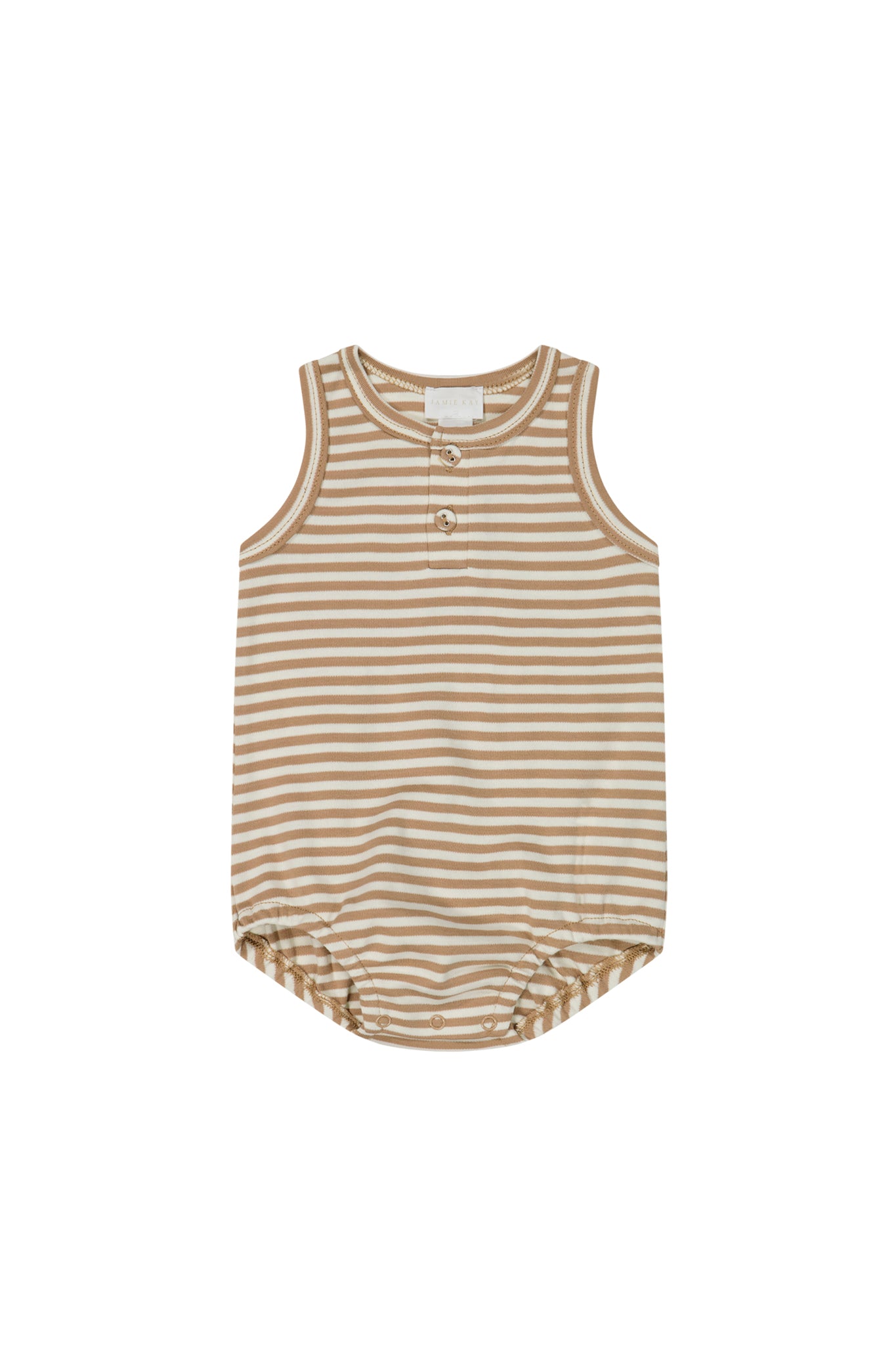 jamie kay pima cotton noah playsuit - narrow stripe cafe au lait