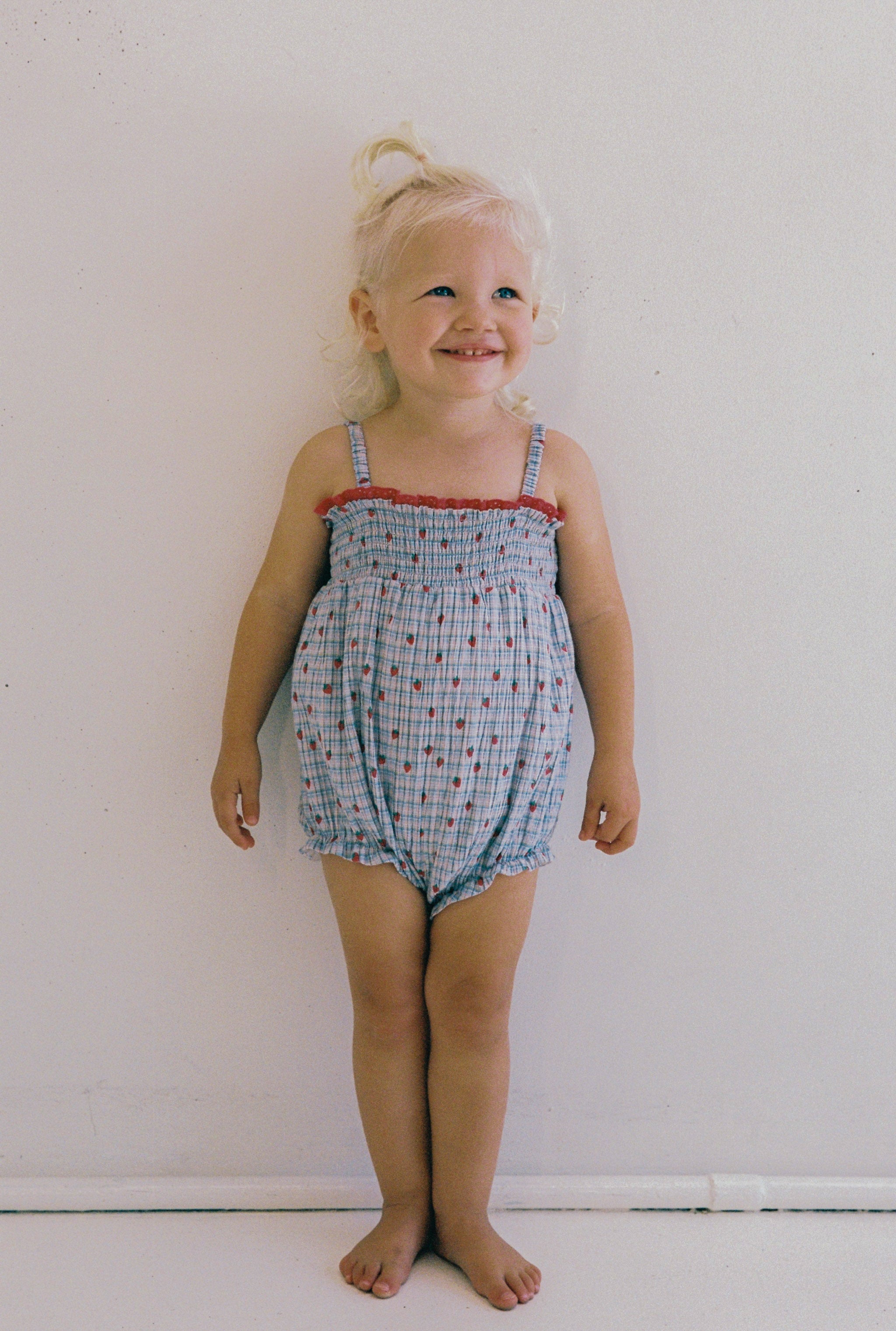 juni jnr lottie romper - strawberry check