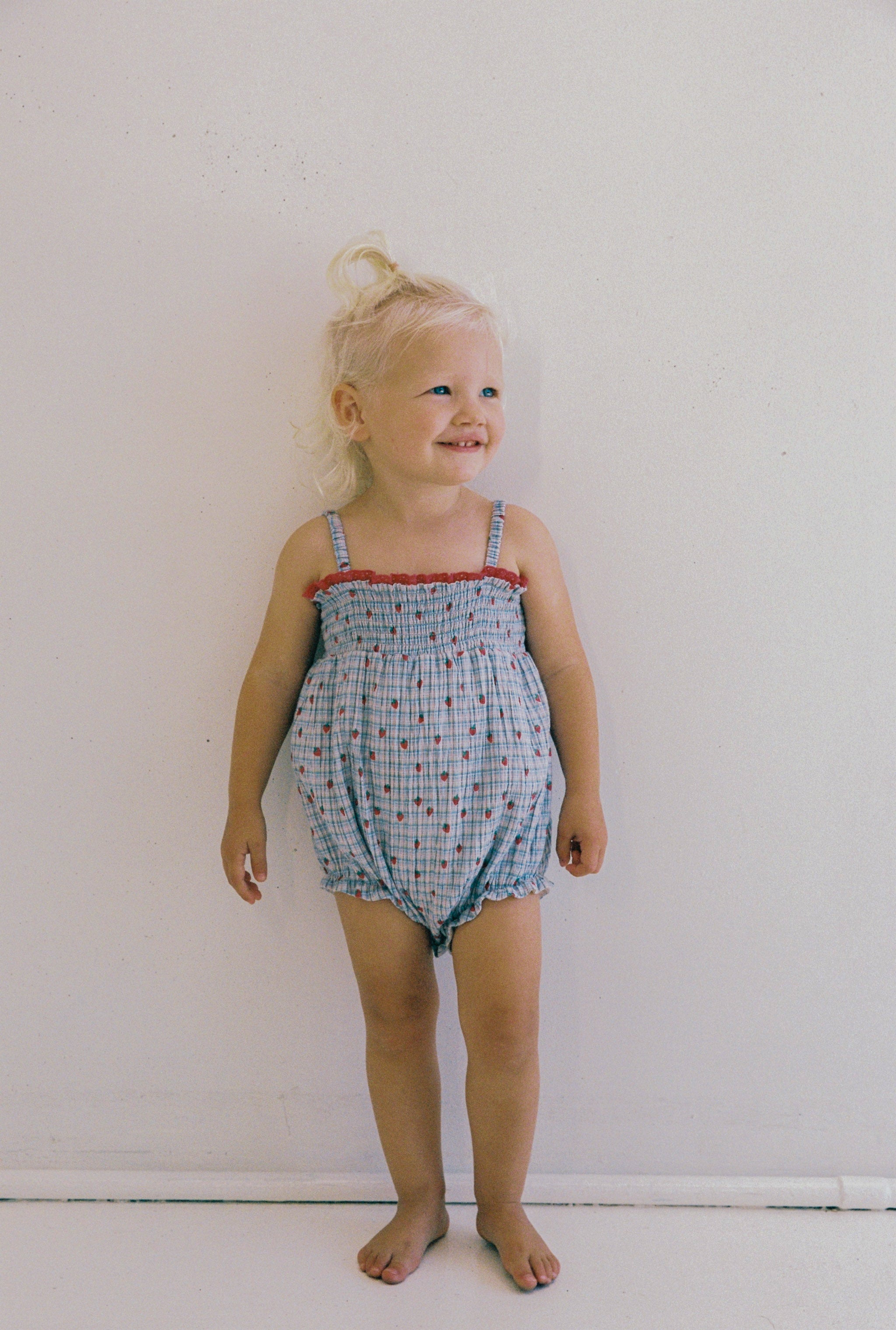 juni jnr lottie romper - strawberry check