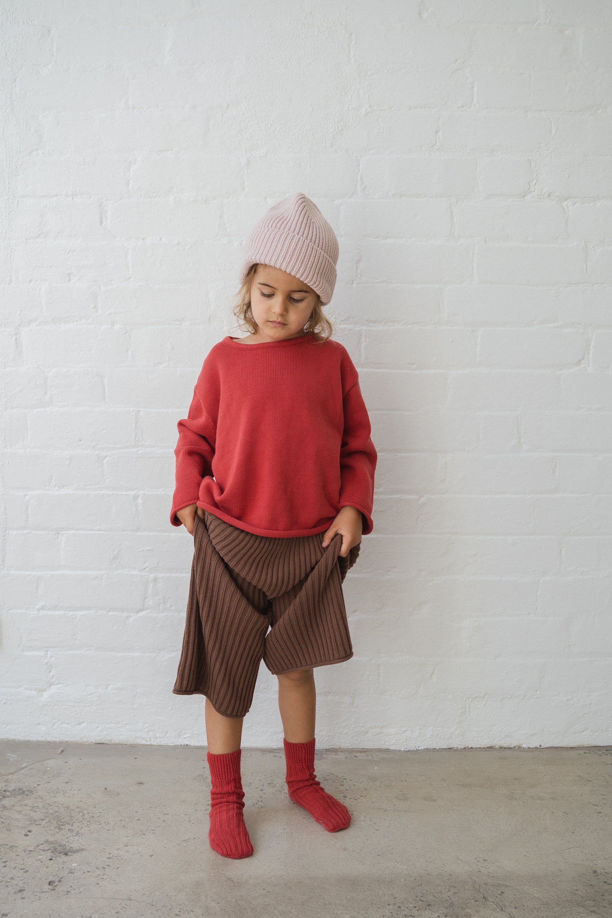 illoura the label knit beanie - dusty pink