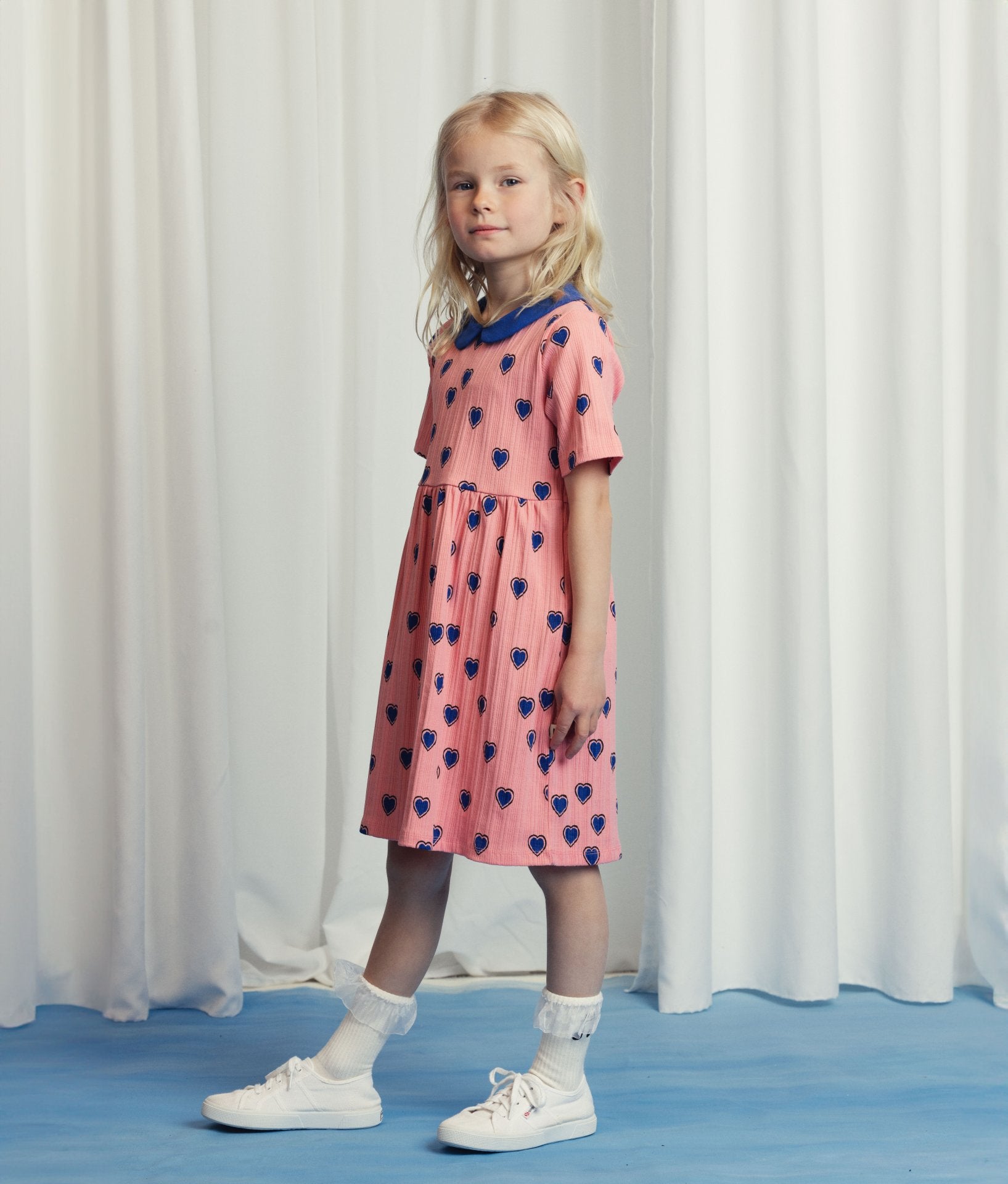 mini rodini outlined hearts aop ss dress - pink