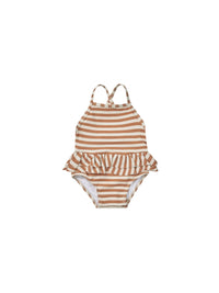 quincy mae ruffled one piece swimsuit - clay stripe