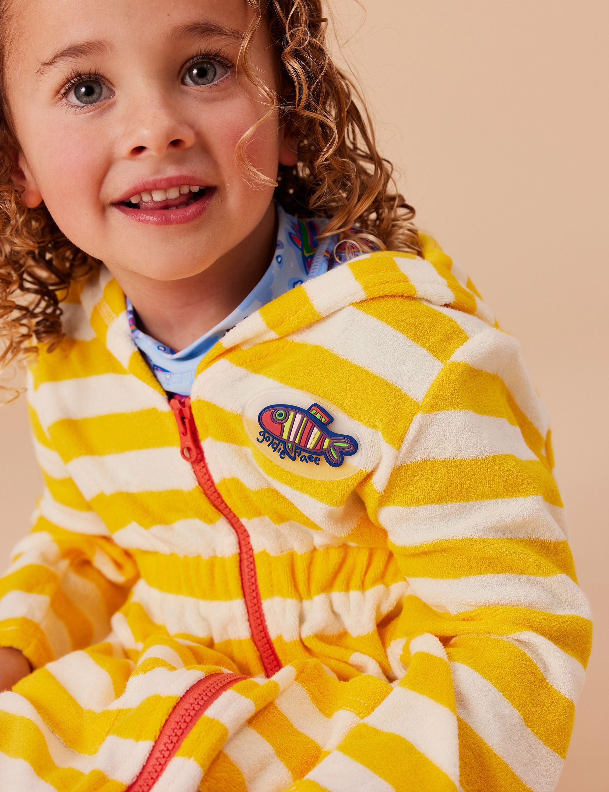 goldie + ace little fishy terry towelling cover up - lemon stripe