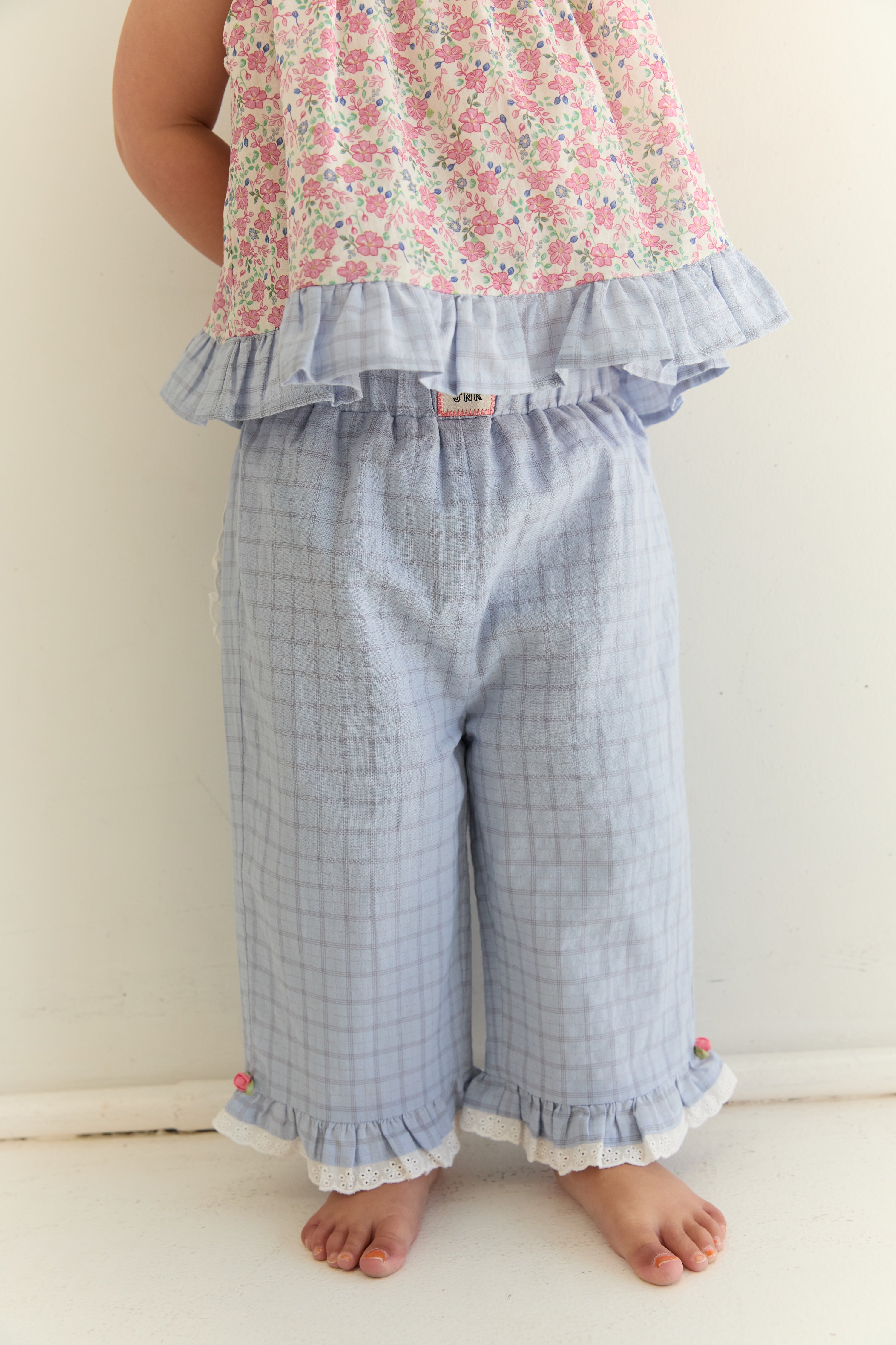 juni jnr dora pant - sky gingham