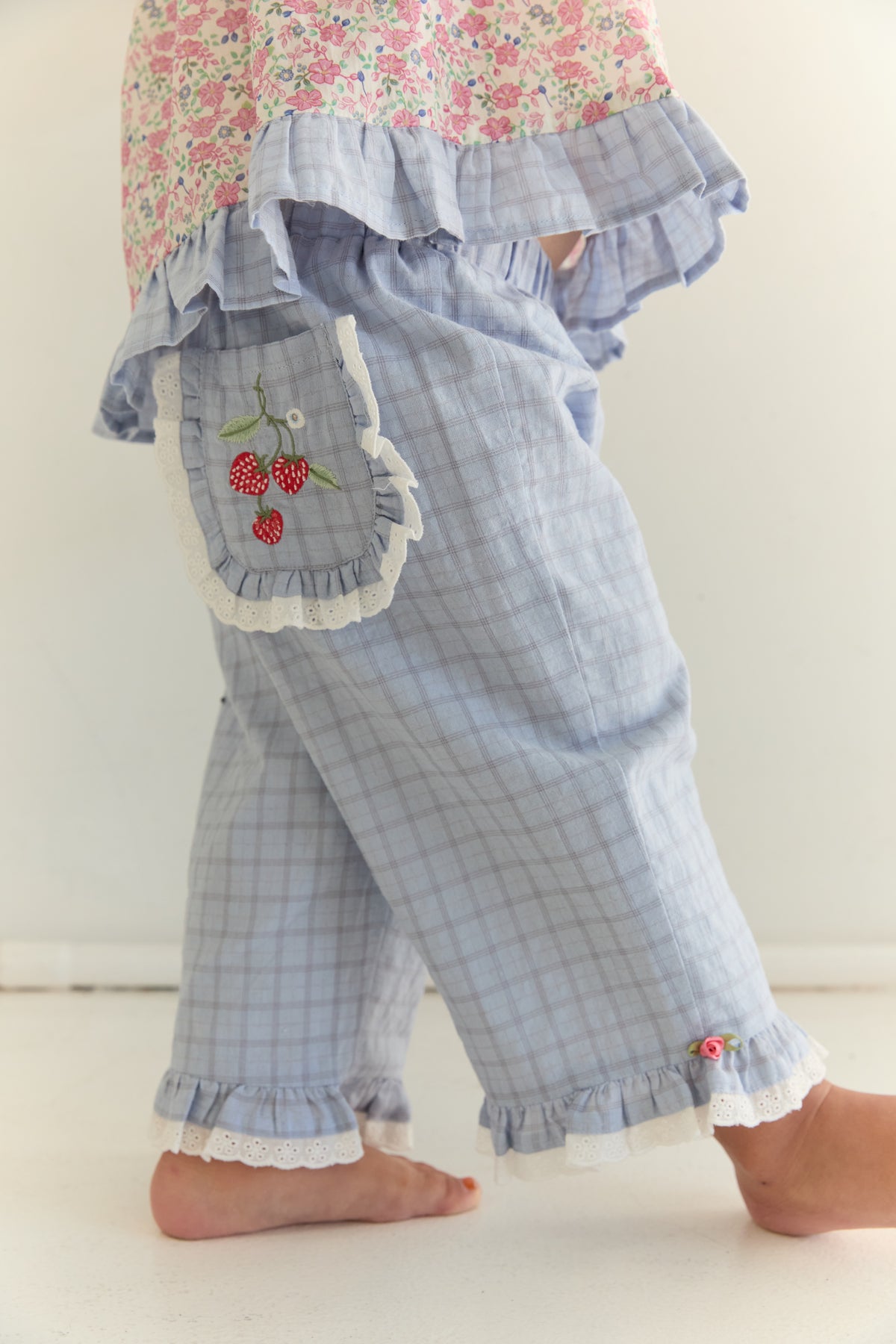 juni jnr dora pant - sky gingham