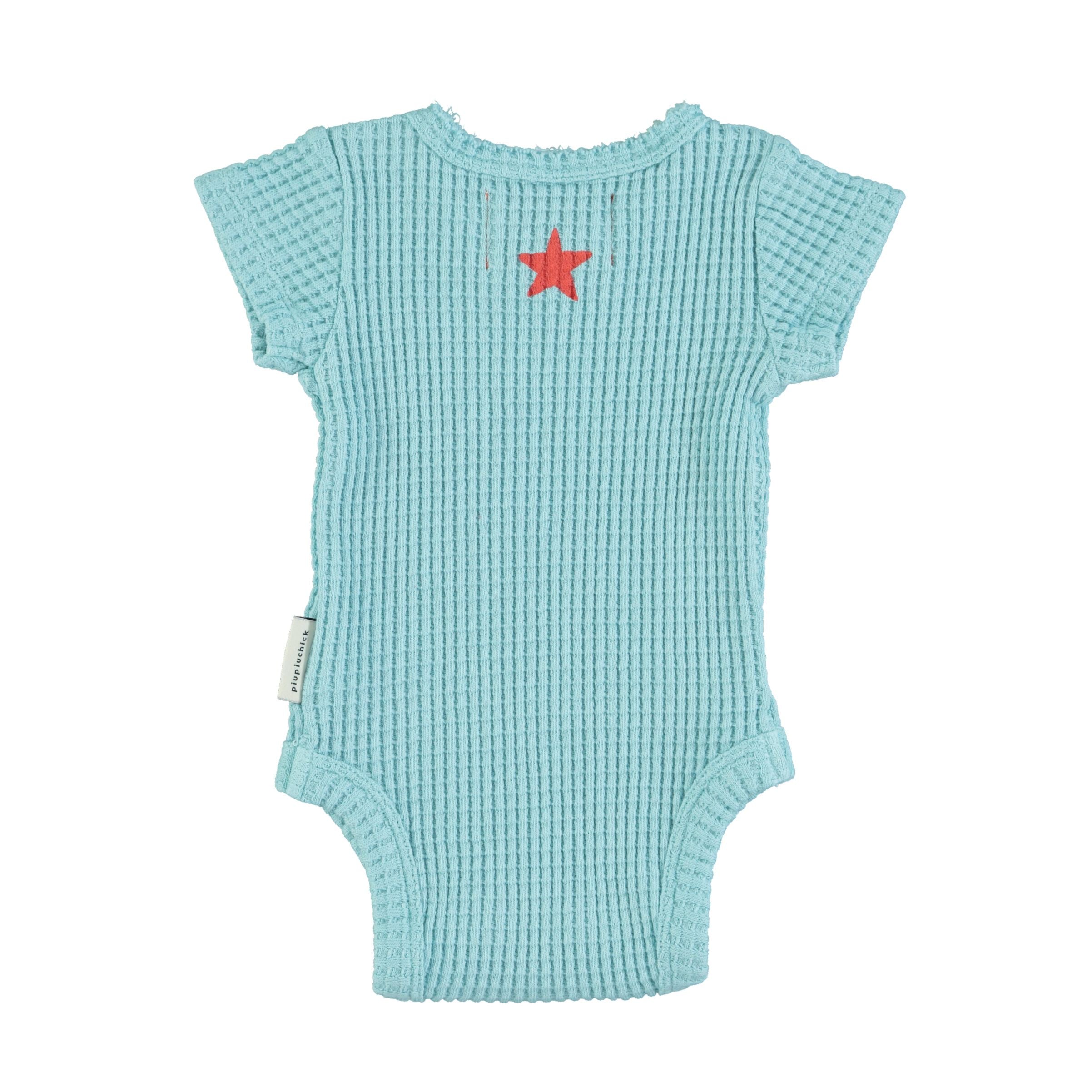 piupiuchick ss bodysuit - light blue with 'que calor' print