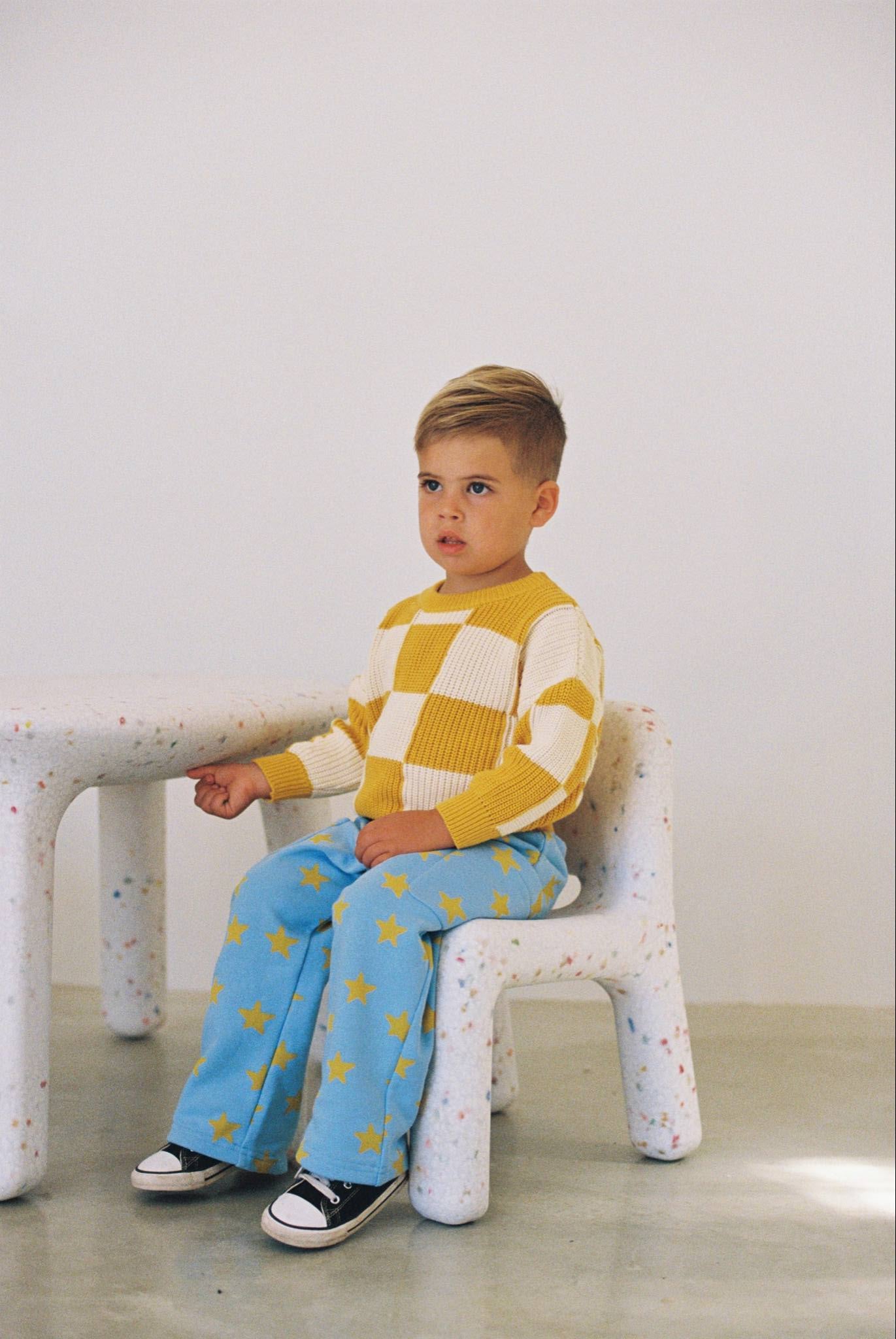 sunday siblings holiday pants - blue + mustard stars - PRE ORDER