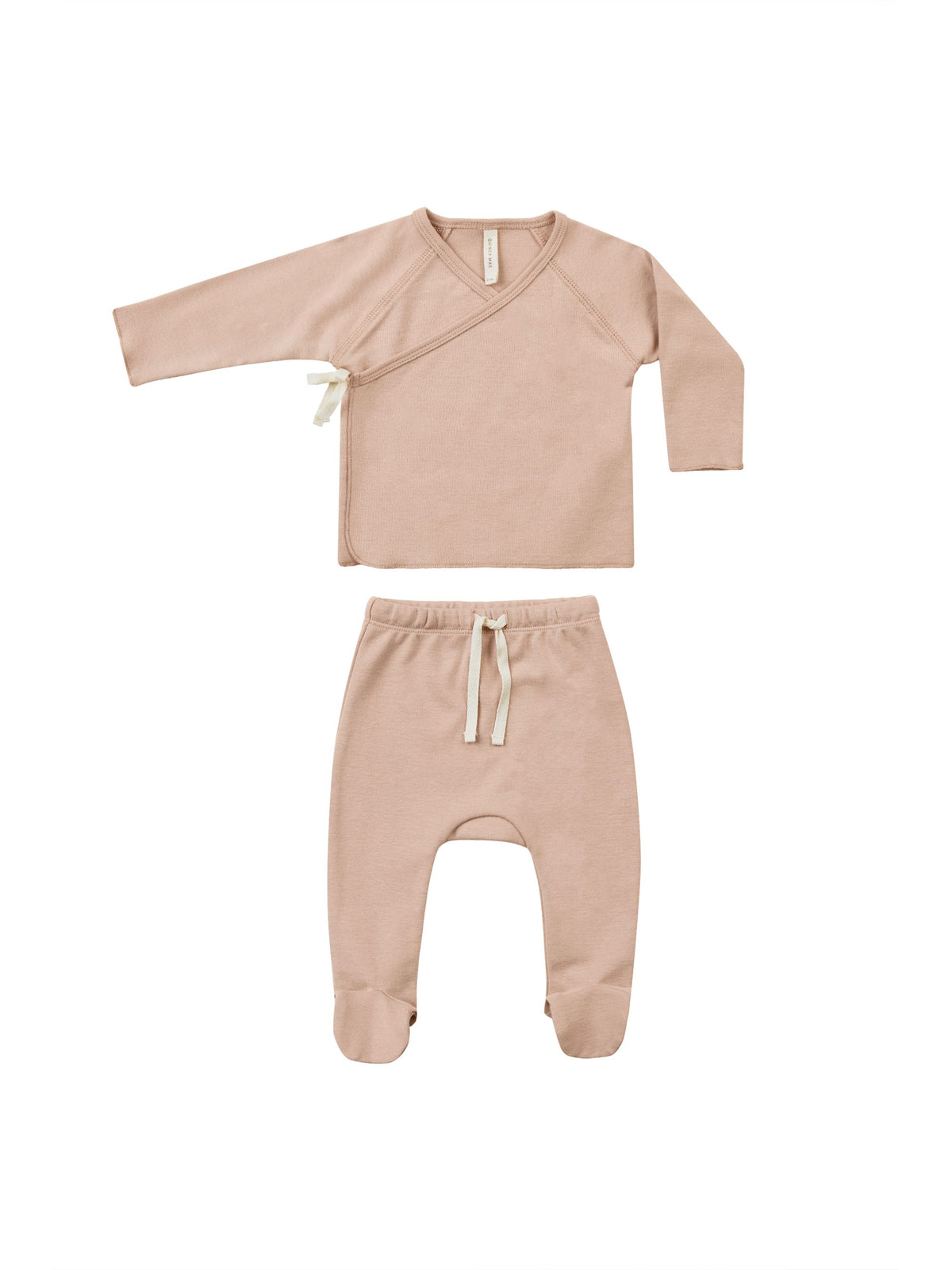 quincy mae wrap top + footed pant set - blush