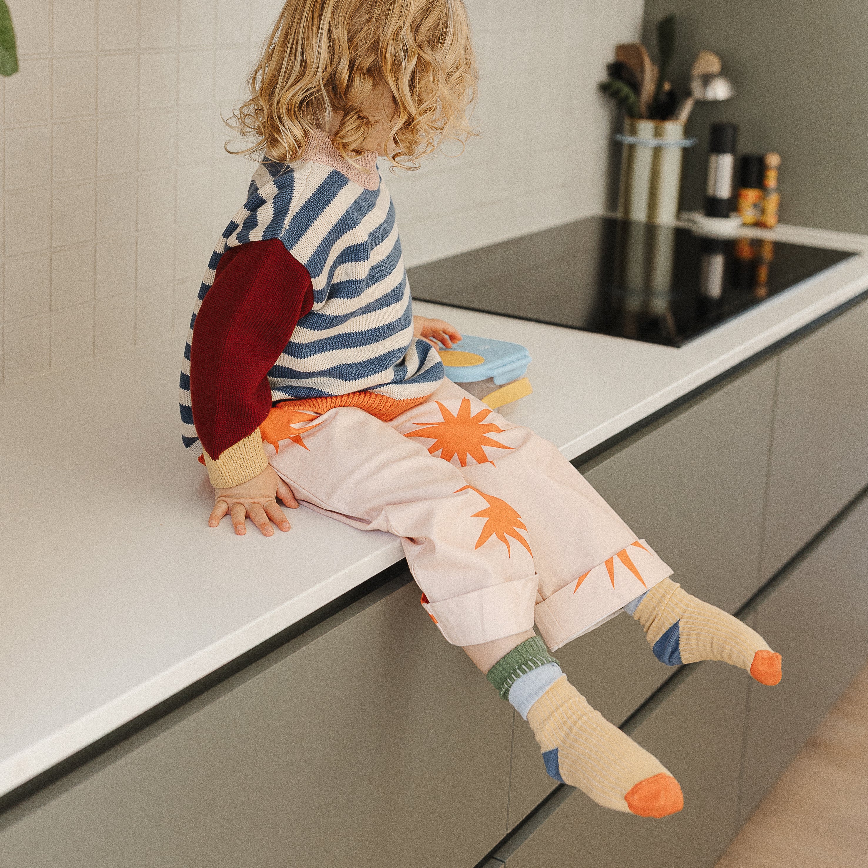 the rest organic cotton knit socks - colour block