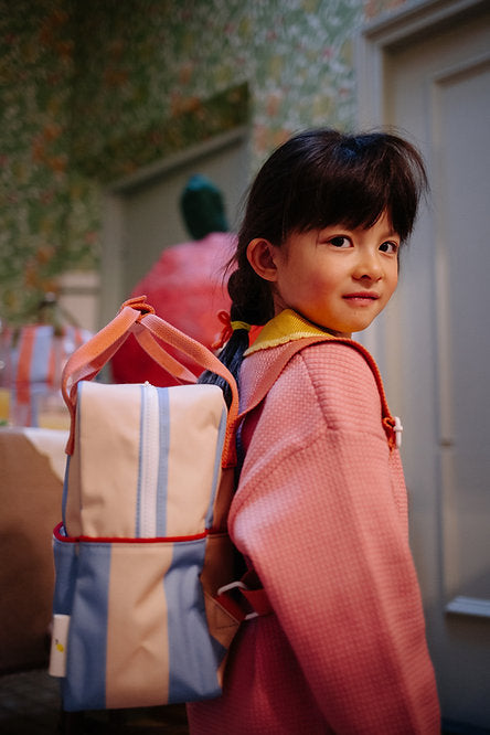 sticky lemon small backpack - striped cloud blue + twiggy beige
