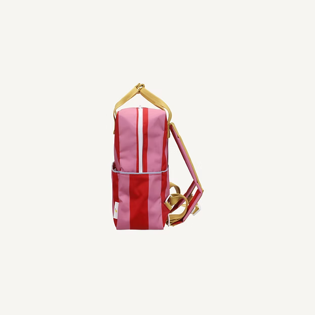sticky lemon medium backpack - striped red apple + rosebay pink