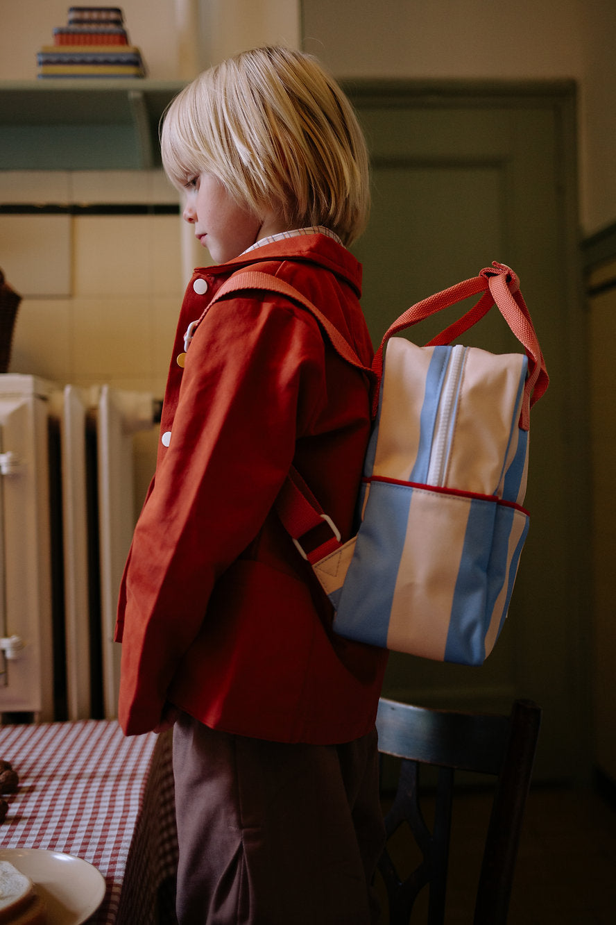 sticky lemon small backpack - striped cloud blue + twiggy beige