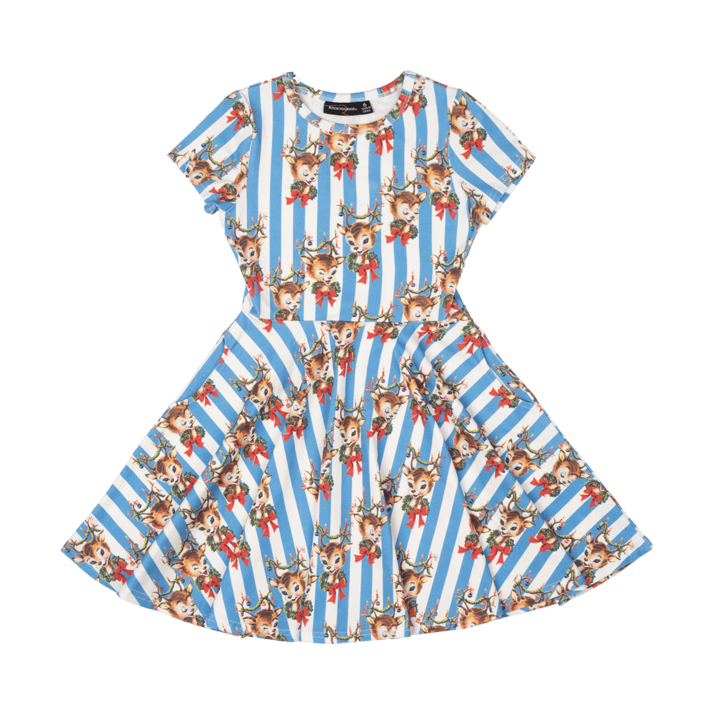 rock your baby reindeer cheer waisted dress