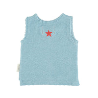 piupiuchick baby sleeveless t shirt - blue with '32 degrees' print