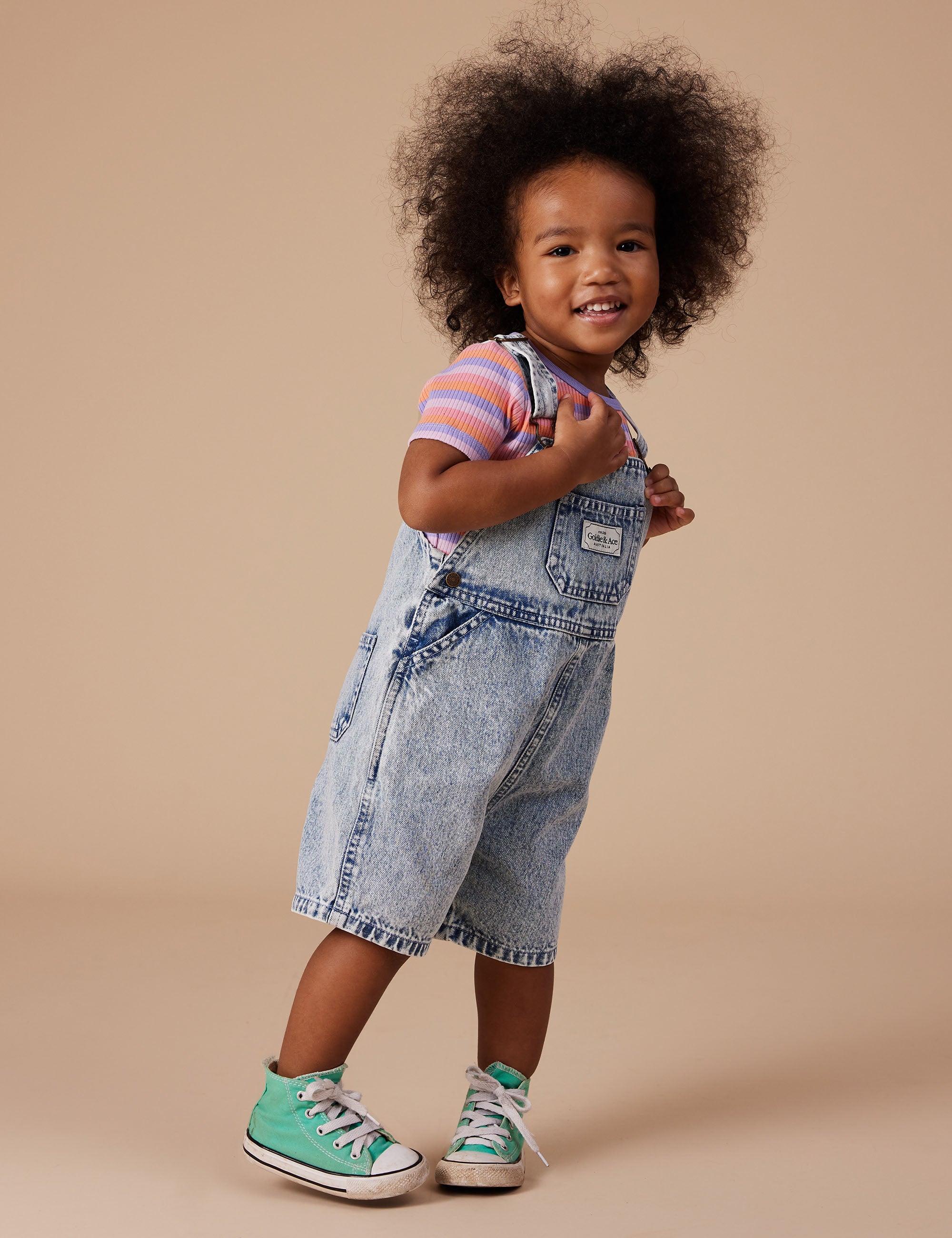 goldie + ace burton vintage washed denim overalls - light denim