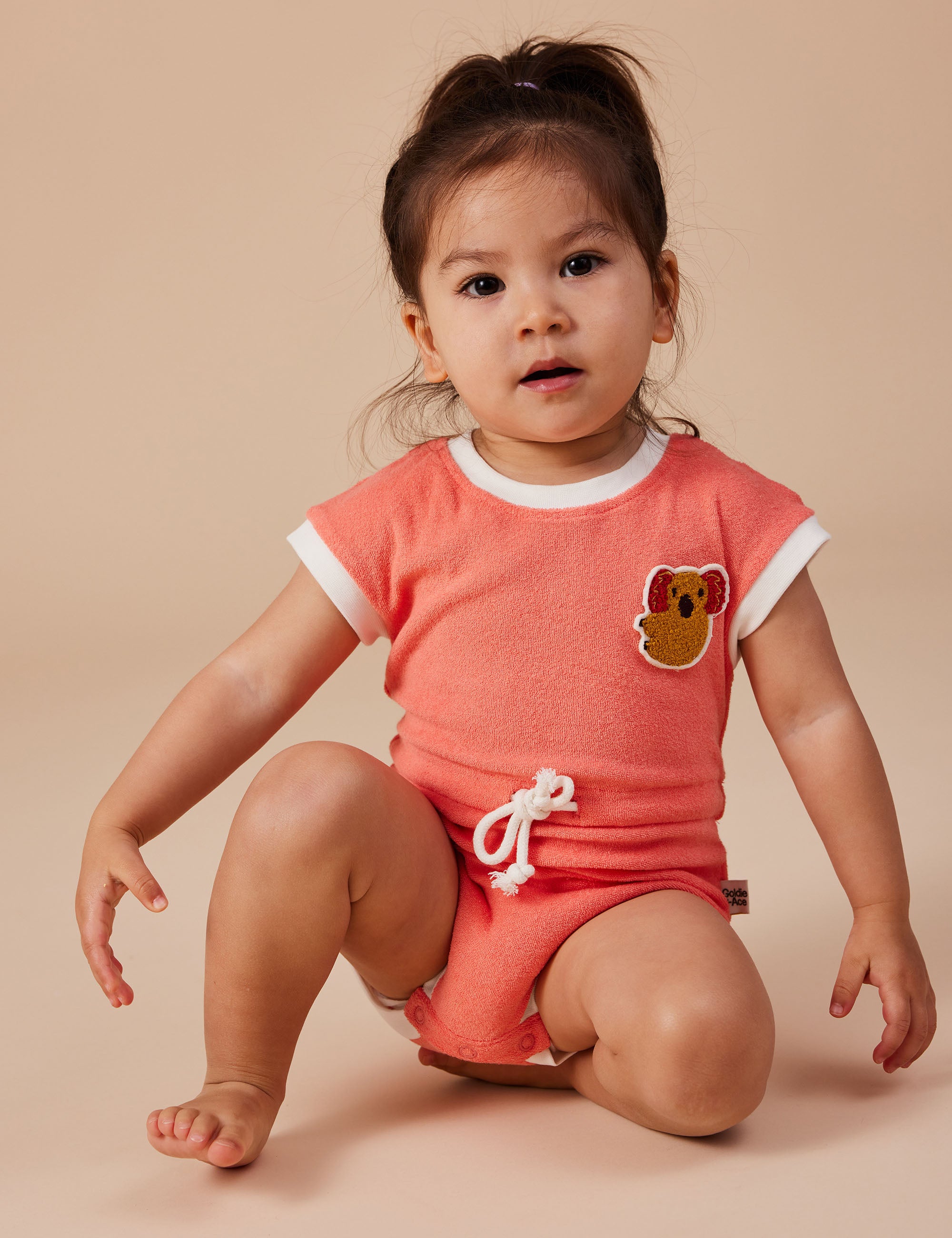 goldie + ace koala hug terry towelling romper - melon