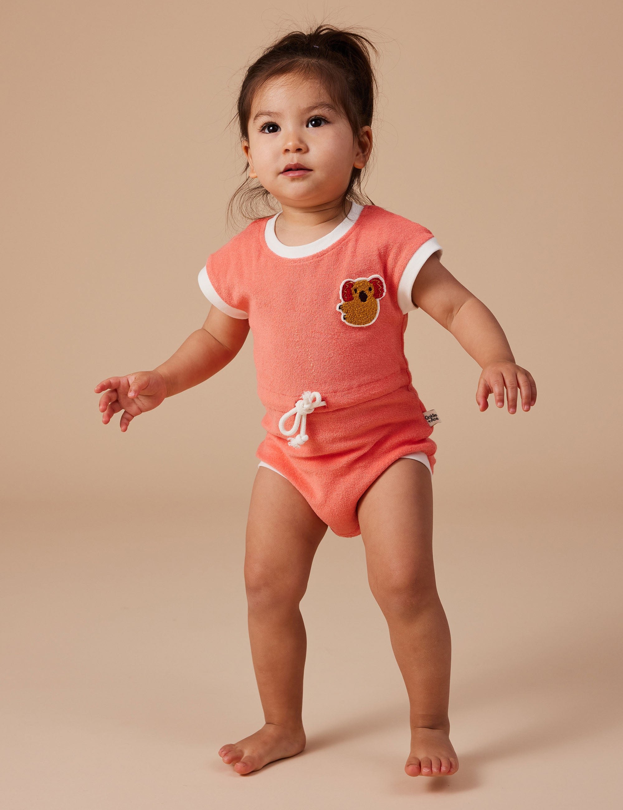 goldie + ace koala hug terry towelling romper - melon