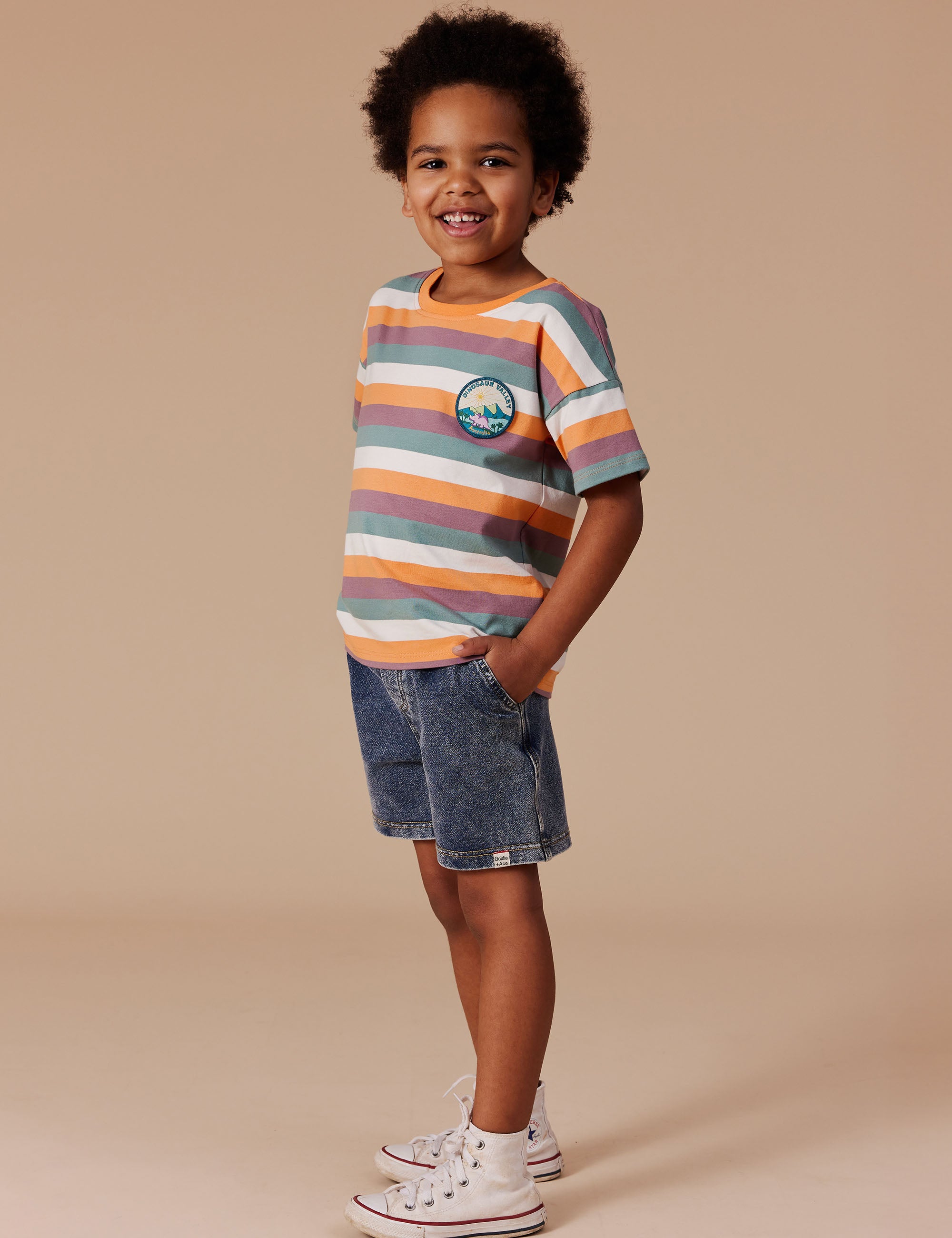 goldie + ace dino valley nostalgia stripe t-shirt