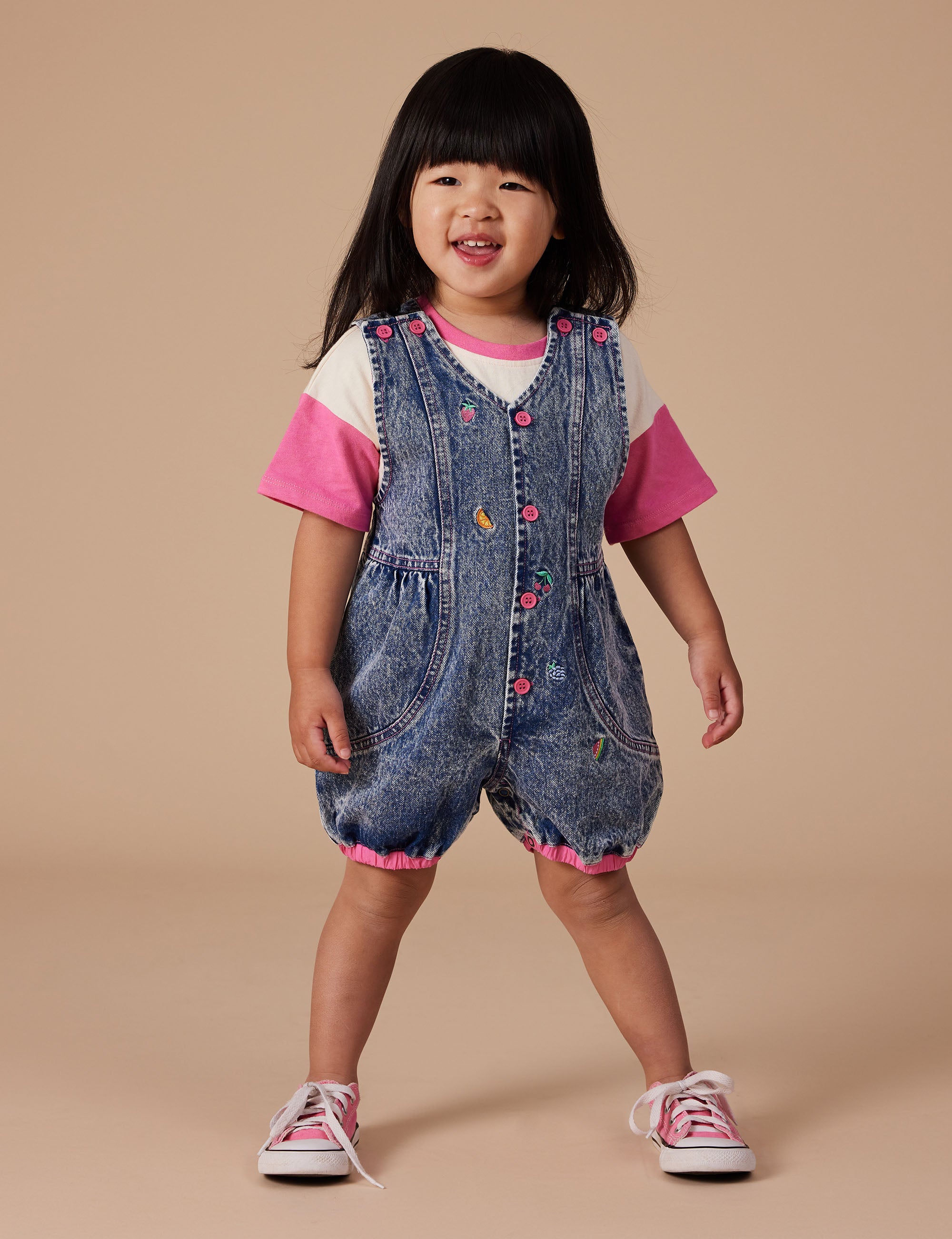 goldie + ace nina fruity denim romper