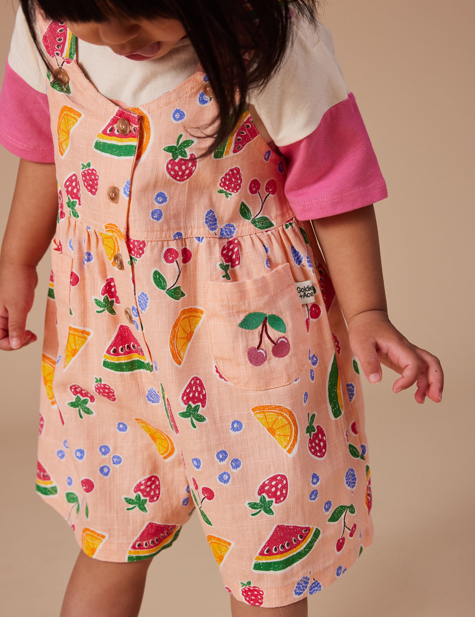 goldie + ace austin sara linen shortalls - fruit salad