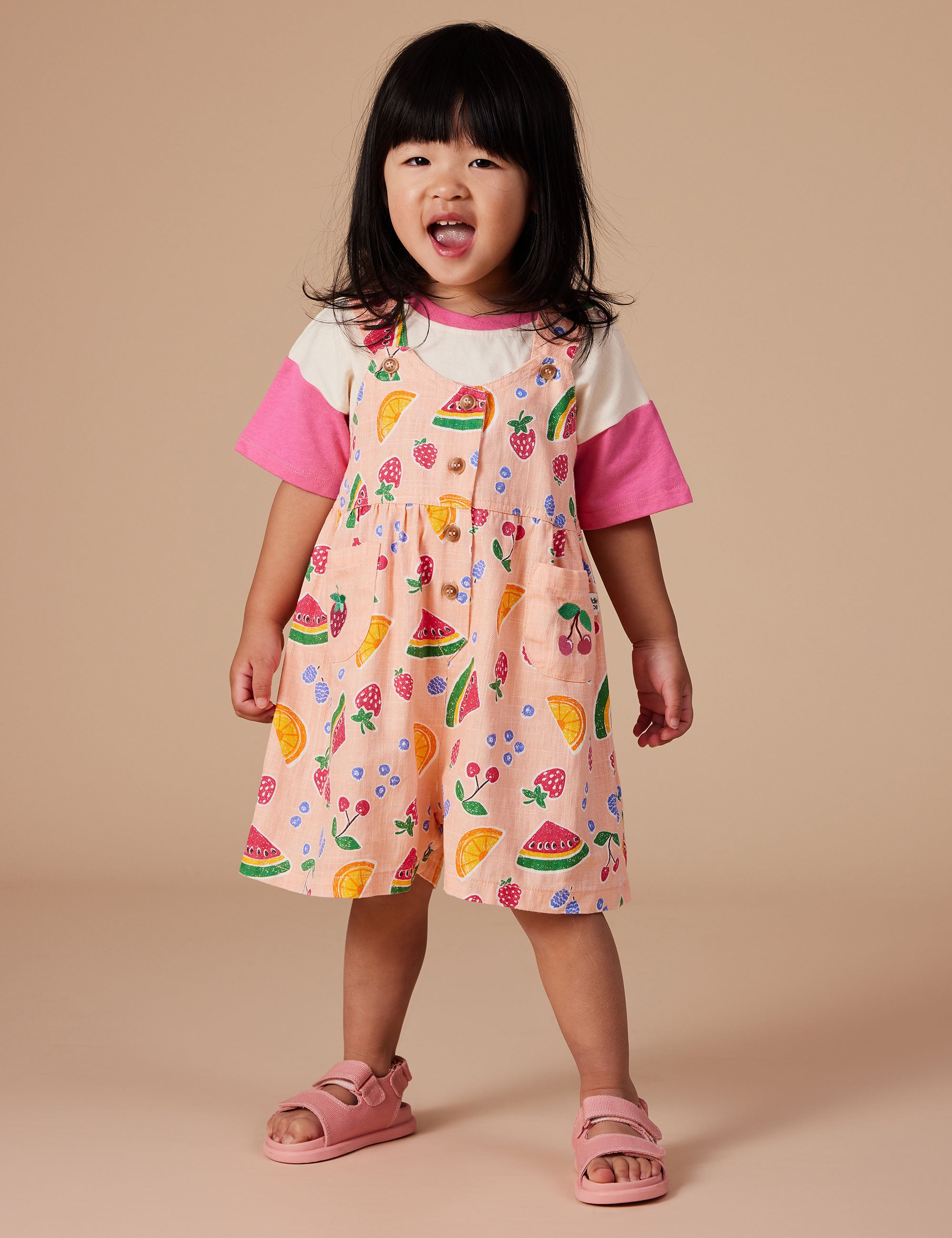 goldie + ace austin sara linen shortalls - fruit salad