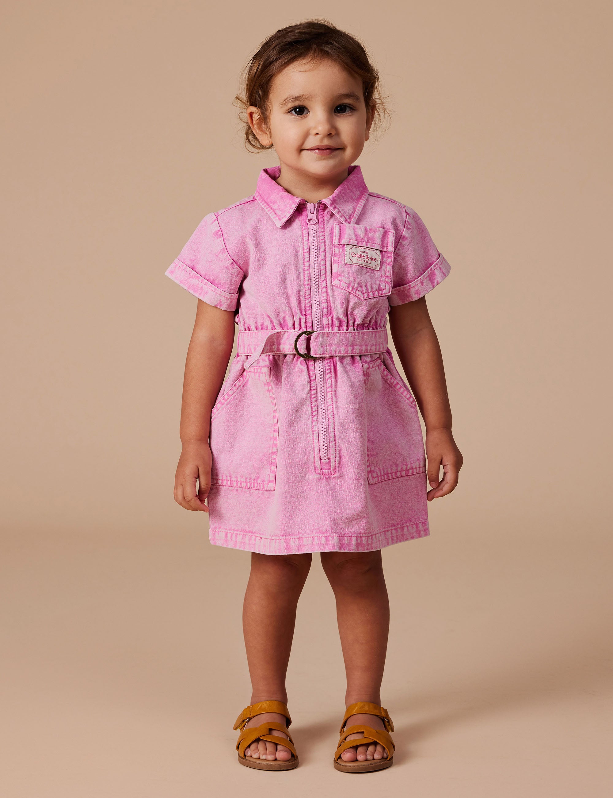 goldie + ace piper denim belted dress - bubblegum