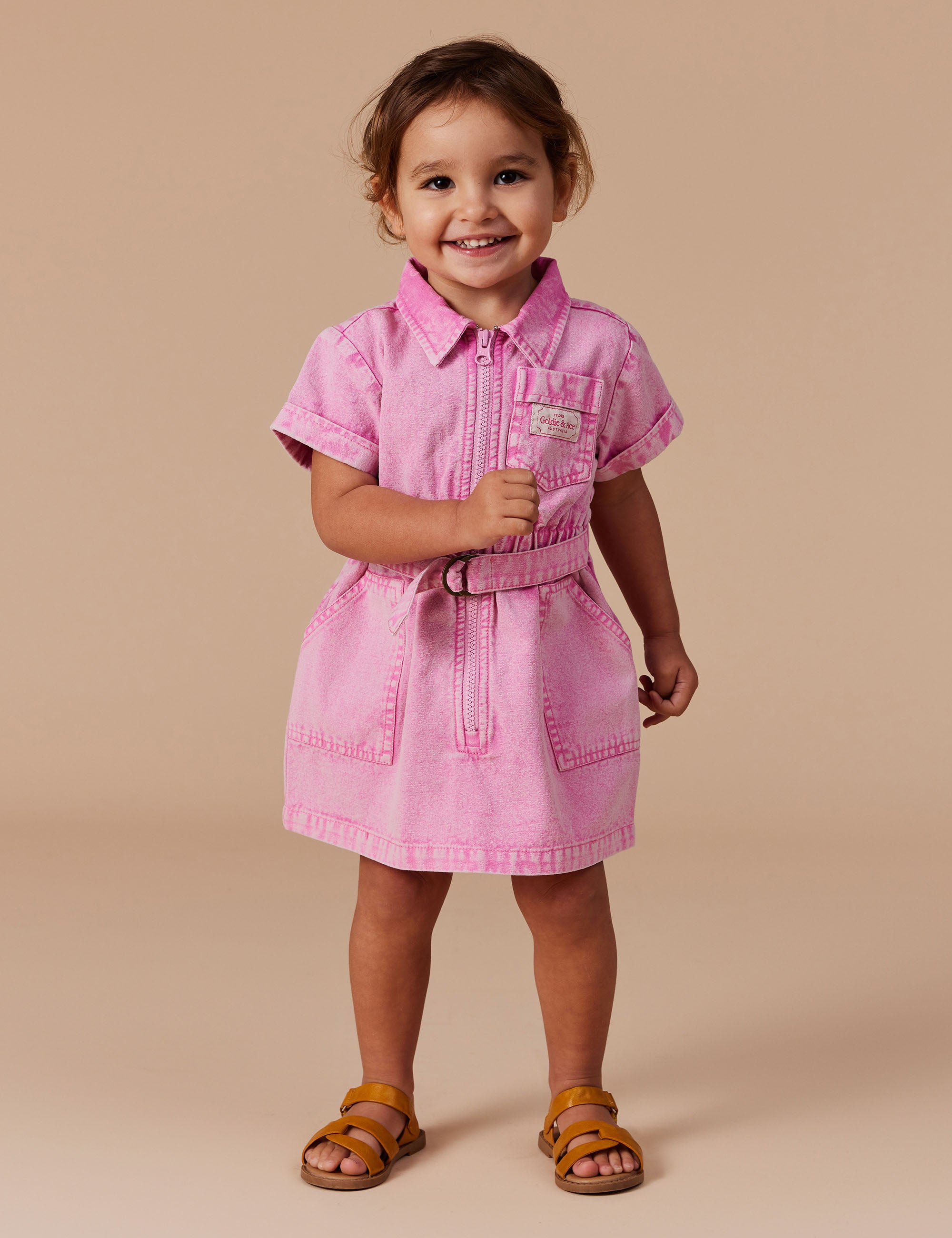 goldie + ace piper denim belted dress - bubblegum