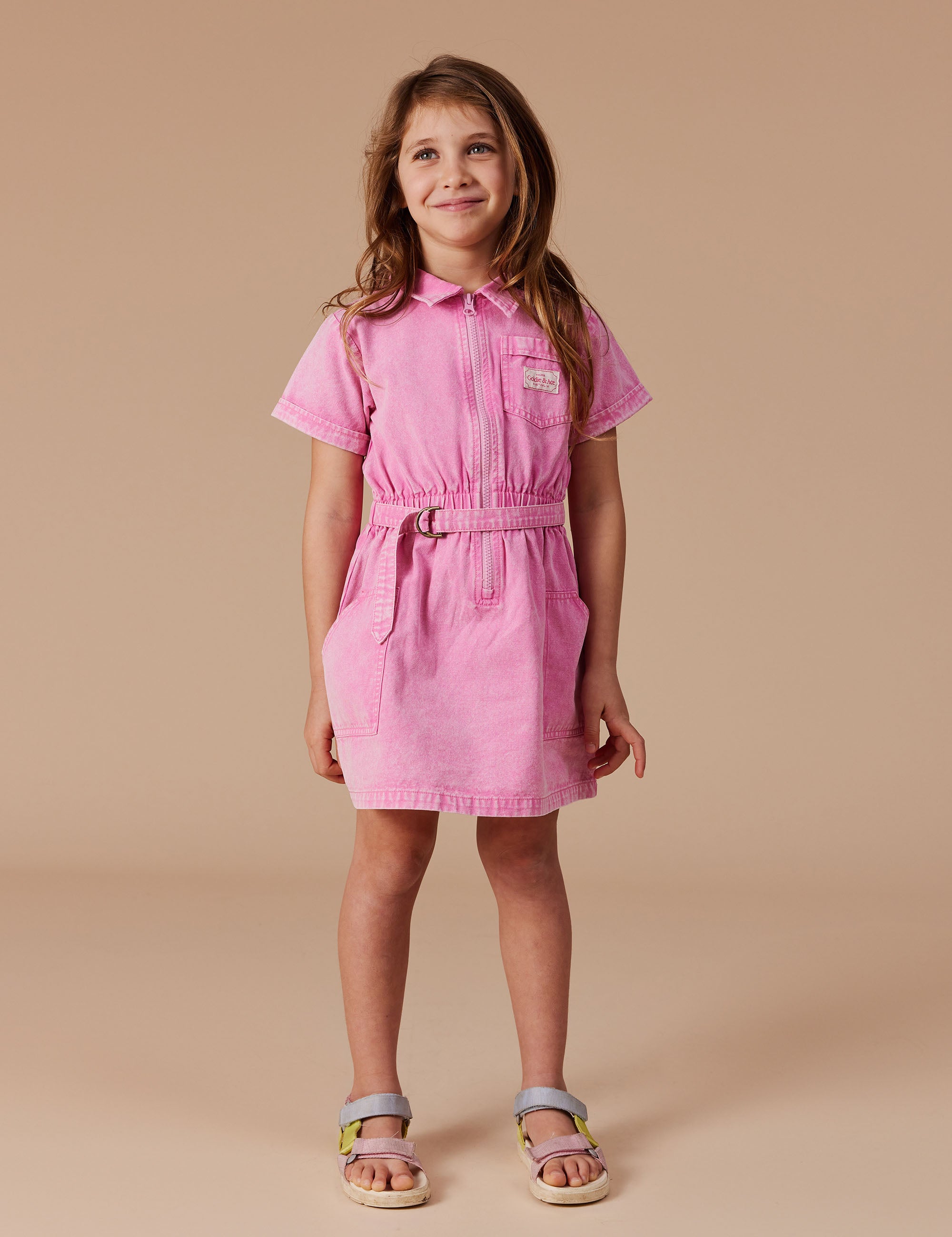 goldie + ace piper denim belted dress - bubblegum