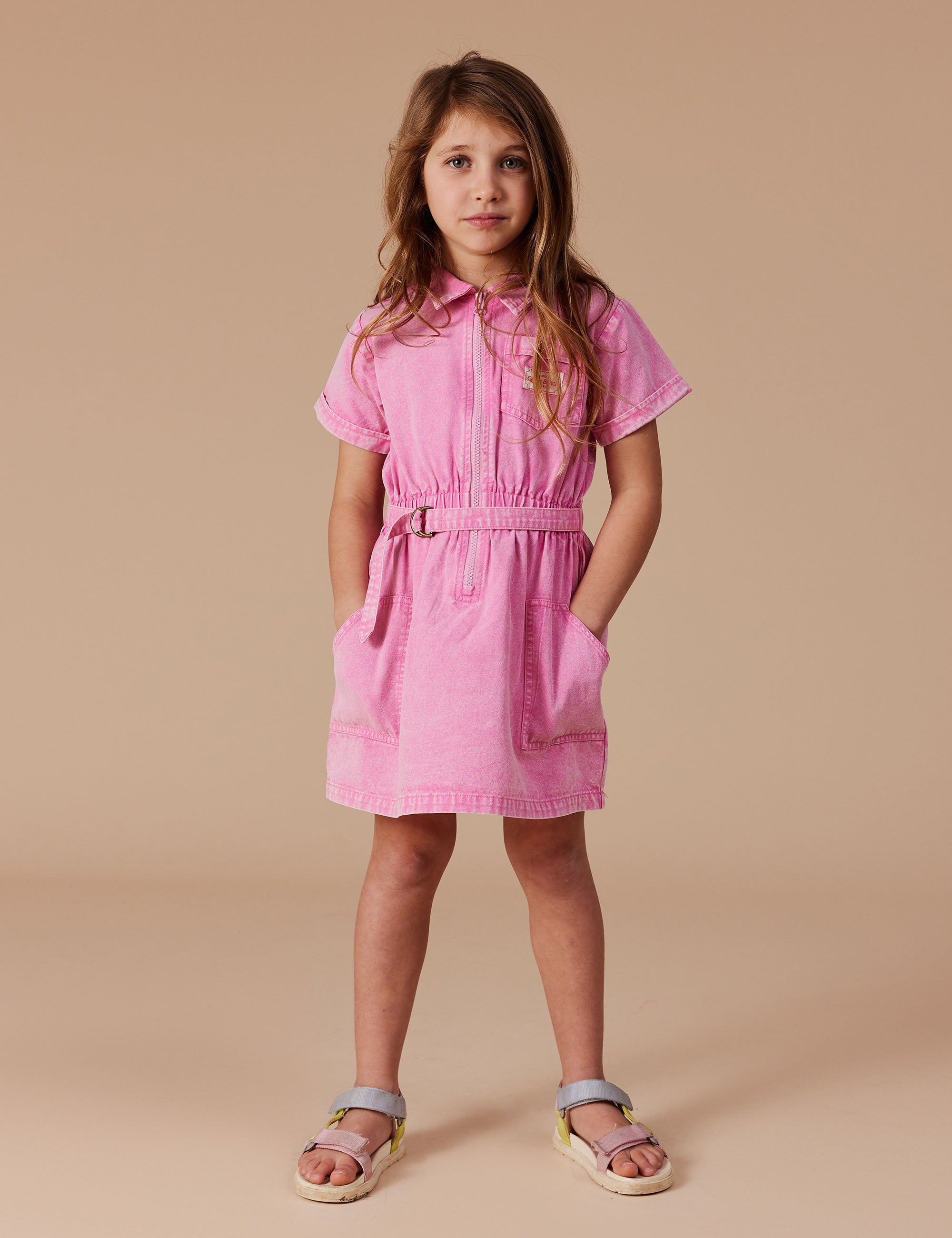 goldie + ace piper denim belted dress - bubblegum