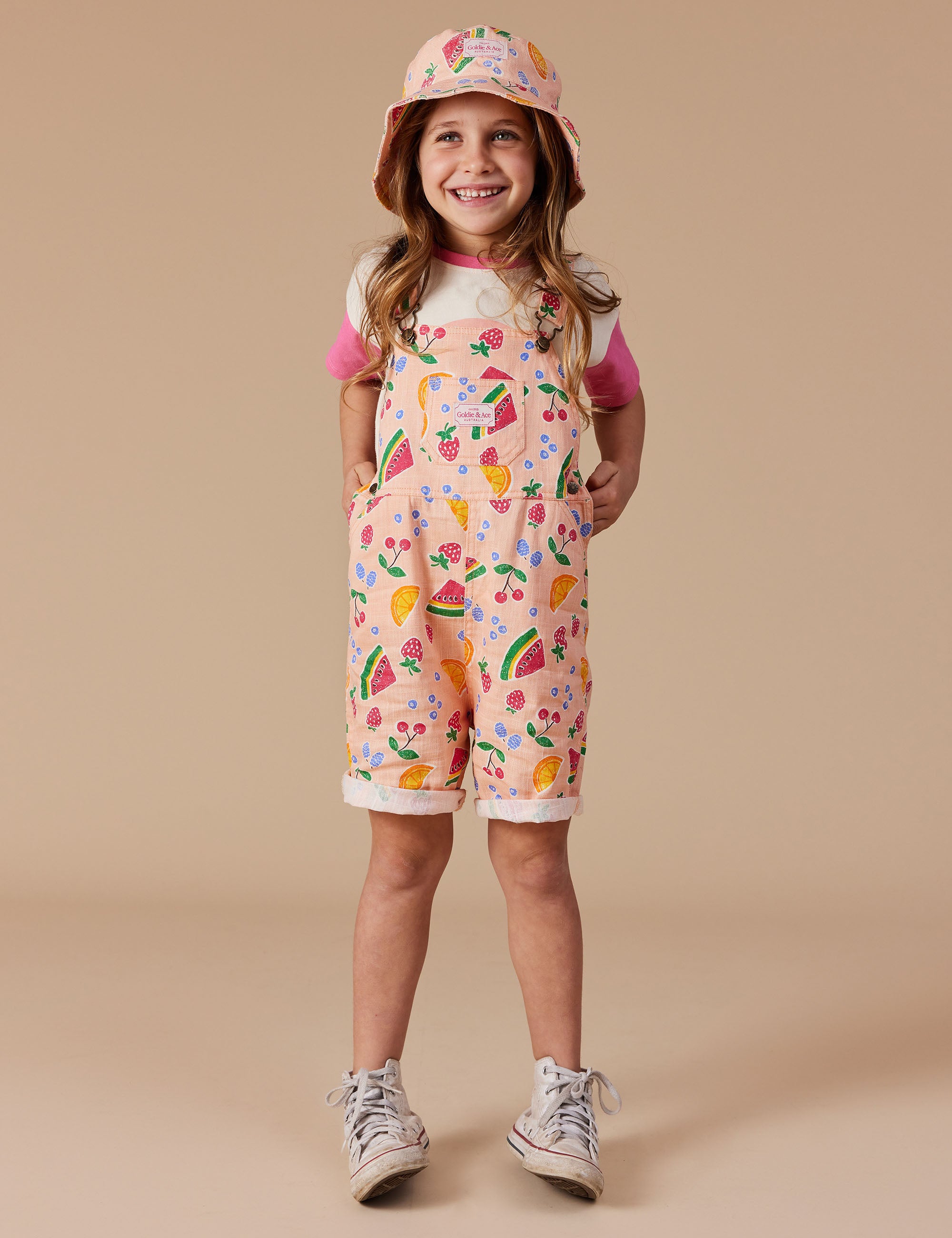 goldie + ace austin sara linen shortalls - fruit salad