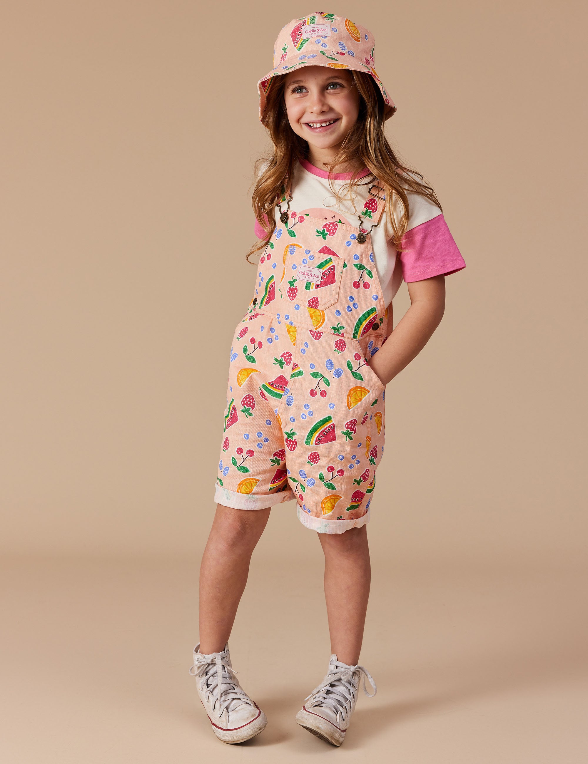 goldie + ace austin sara linen shortalls - fruit salad