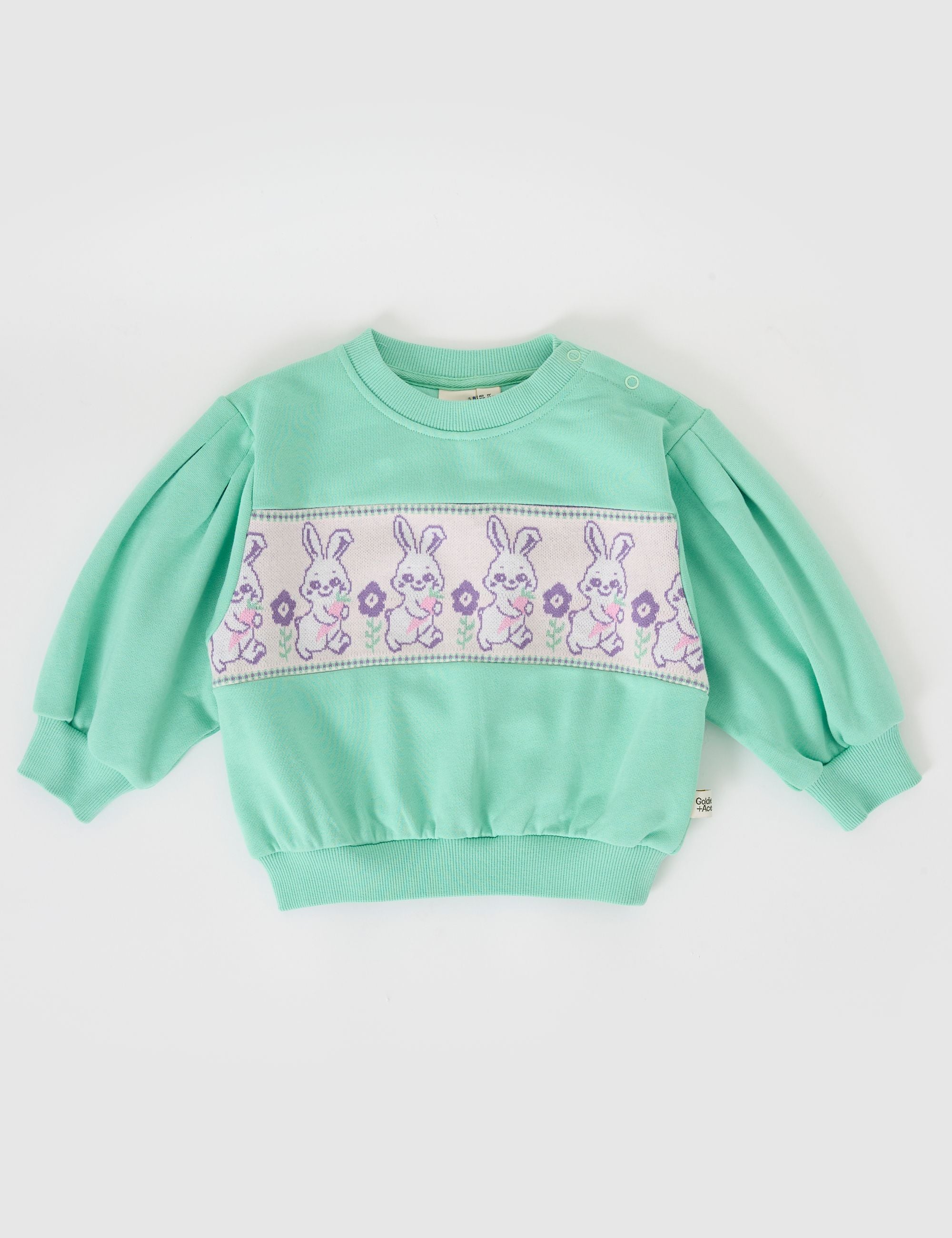 goldie + ace hazel puff sleeve bunny sweater - mint