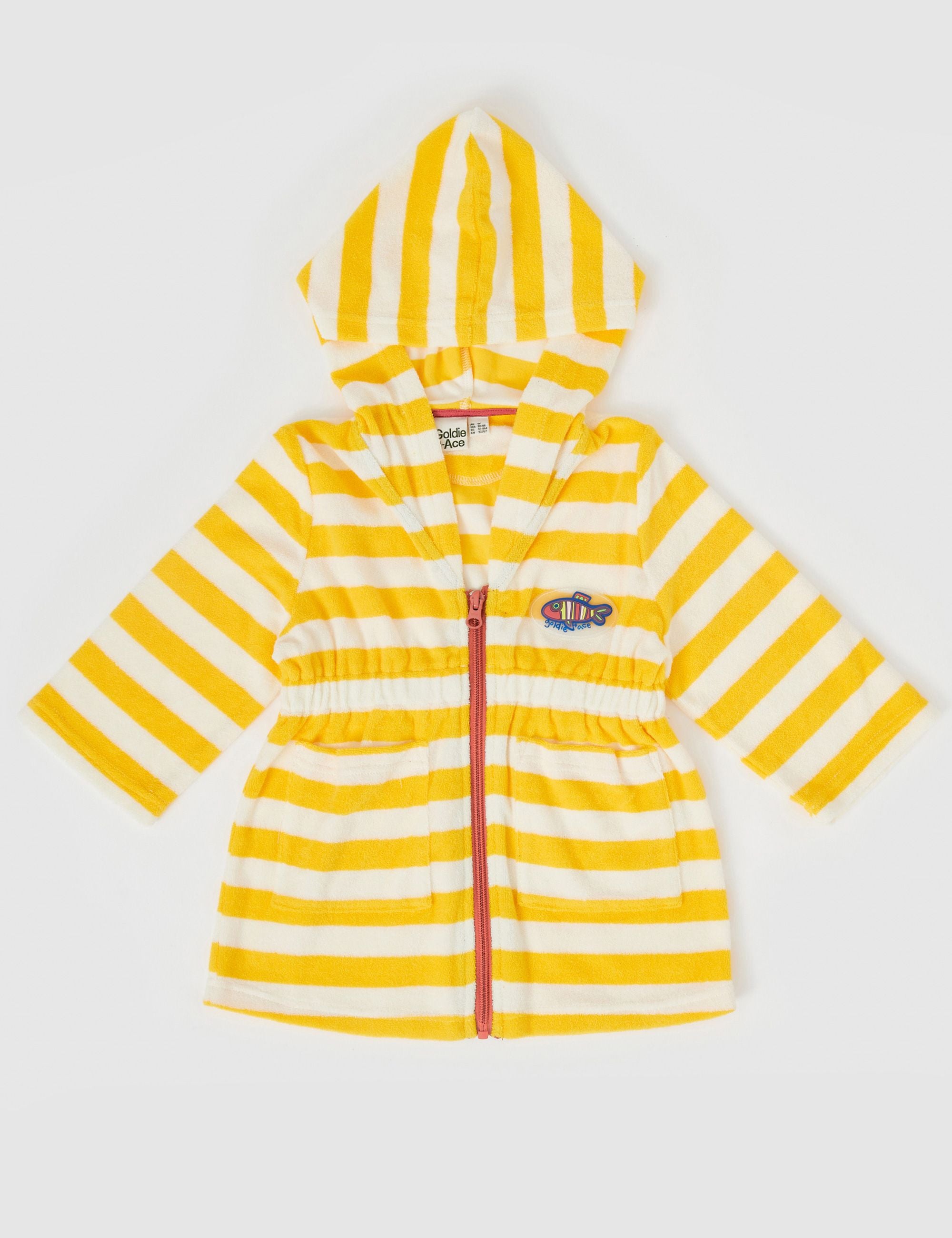 goldie + ace little fishy terry towelling cover up - lemon stripe