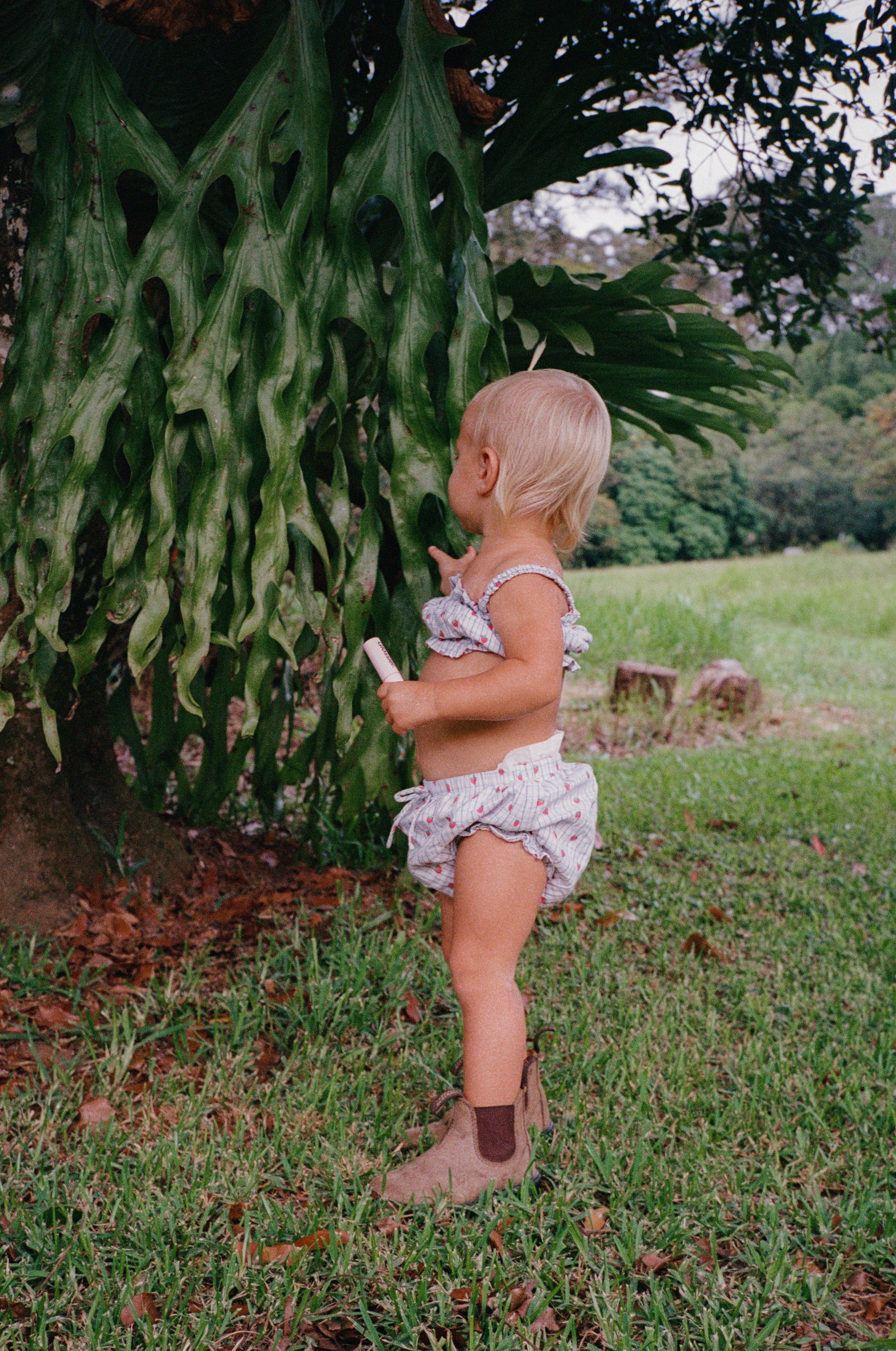 juni jnr poet ruffle crop - strawberry check