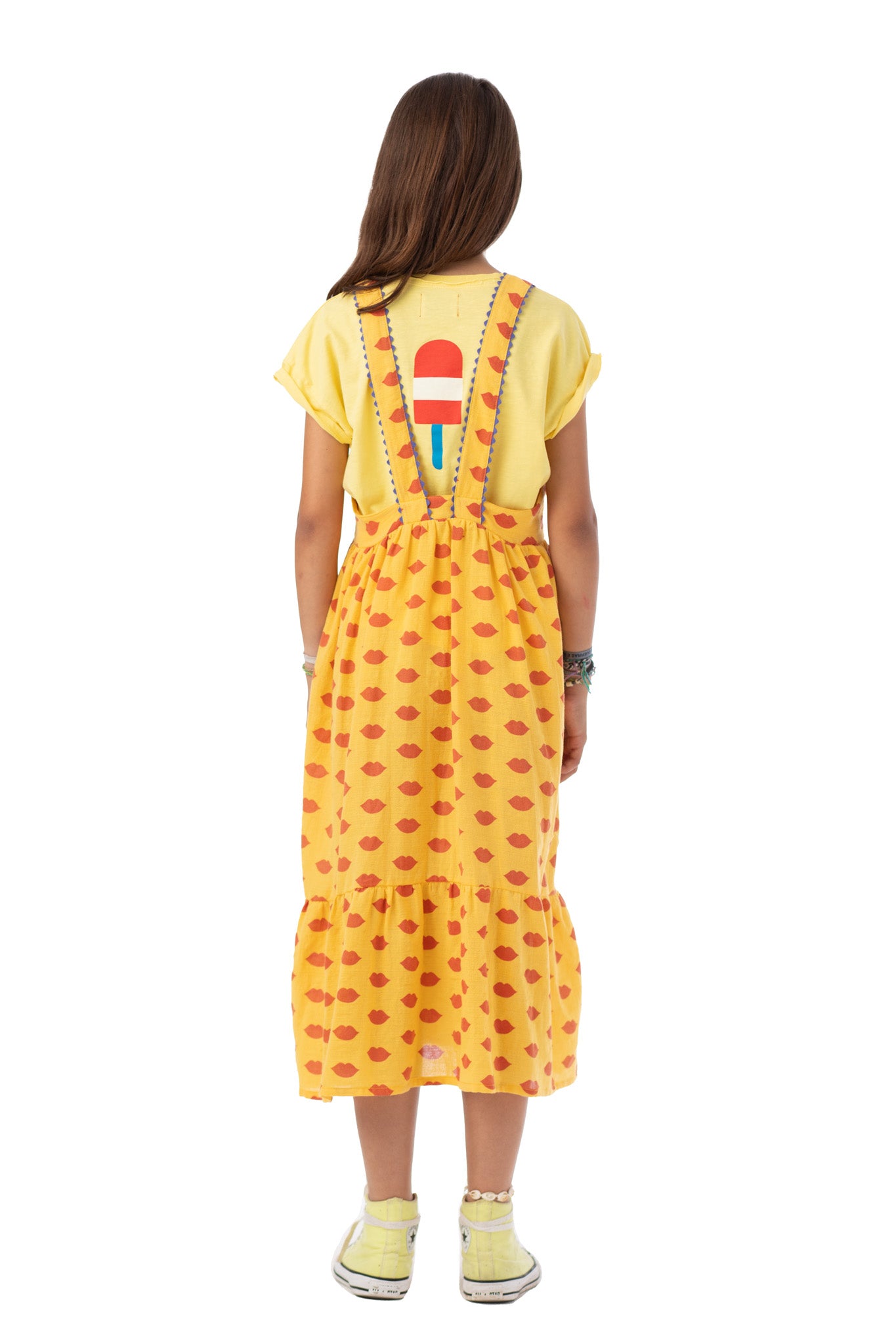 piupiuchick layered dress - yellow with red lips