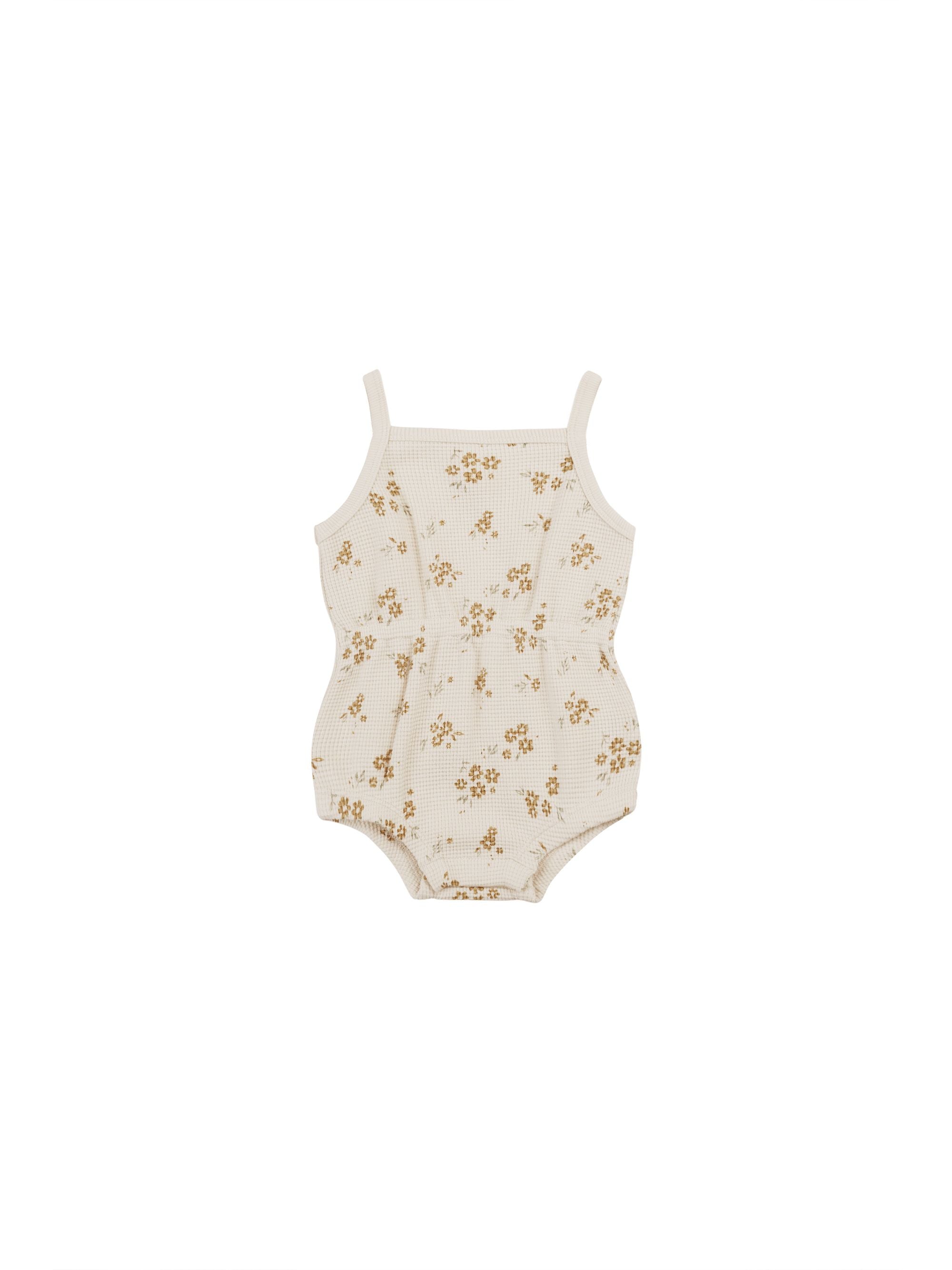 quincy mae waffle cinch romper - honey