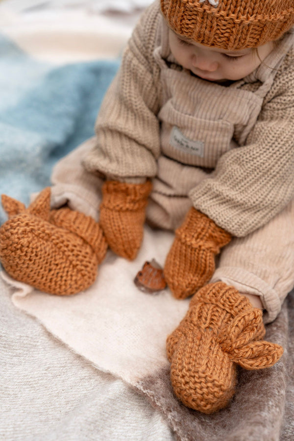 acorn kids cottontail baby mittens - caramel