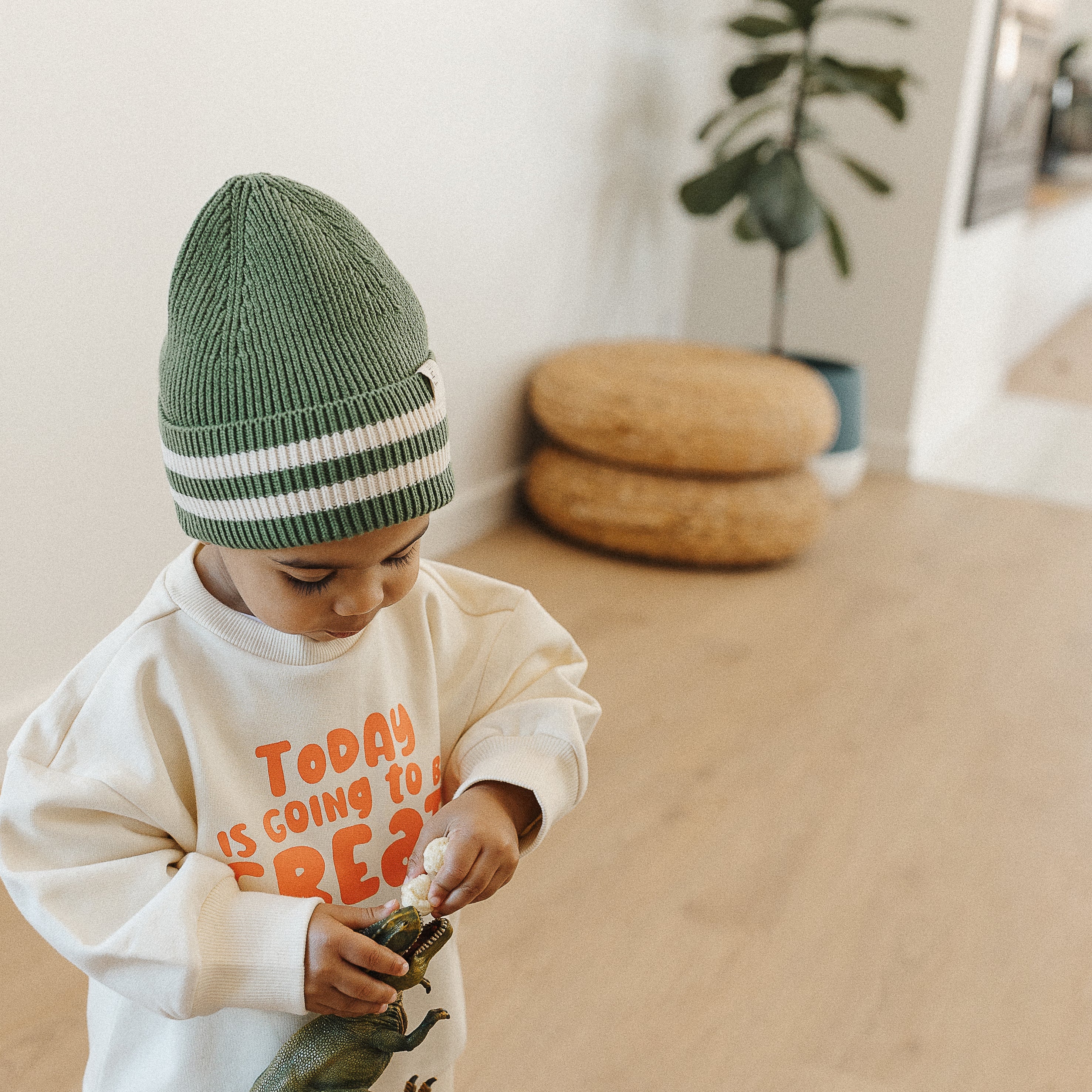 the rest organic cotton rib beanie - clover stripe