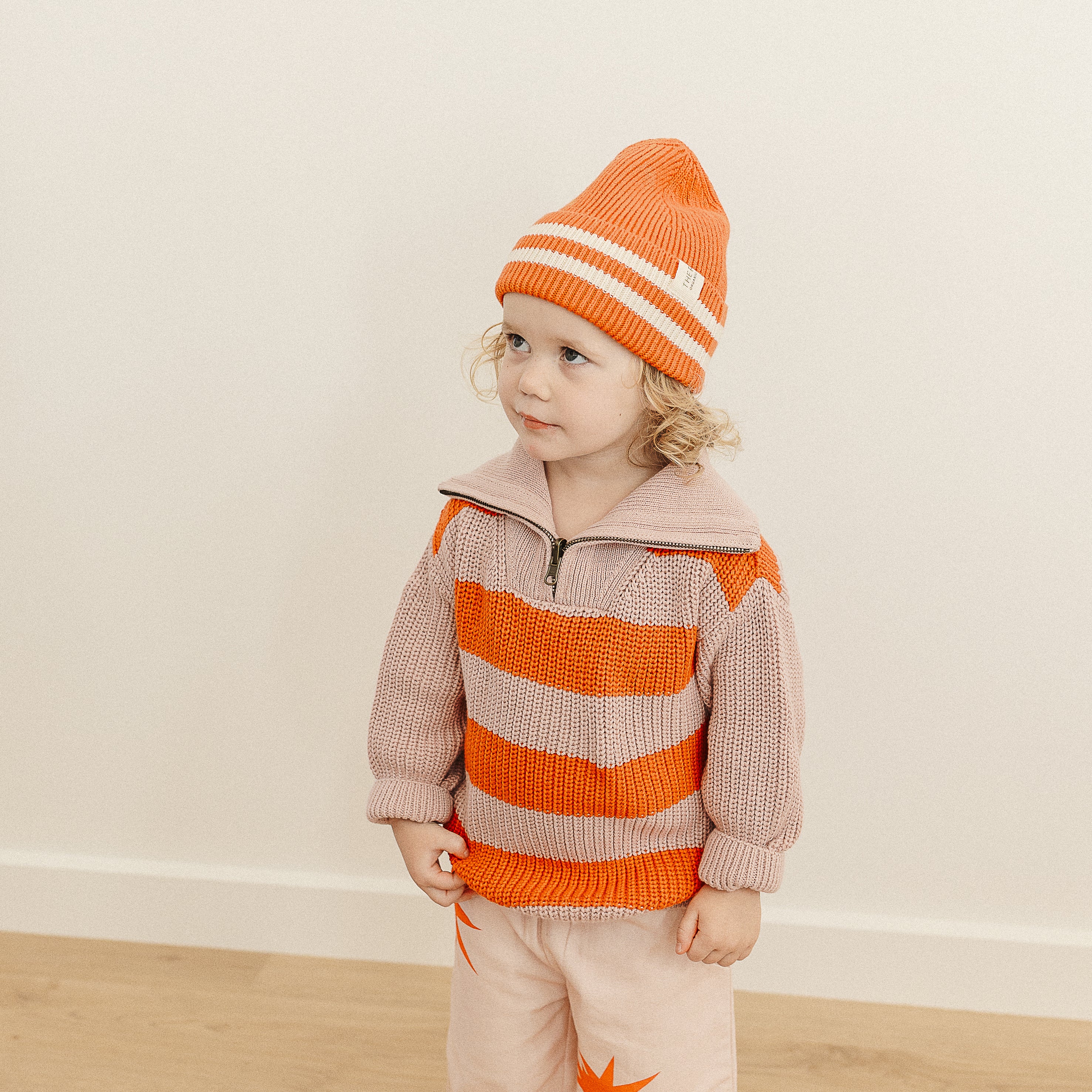 the rest organic cotton rib beanie - tomato stripe