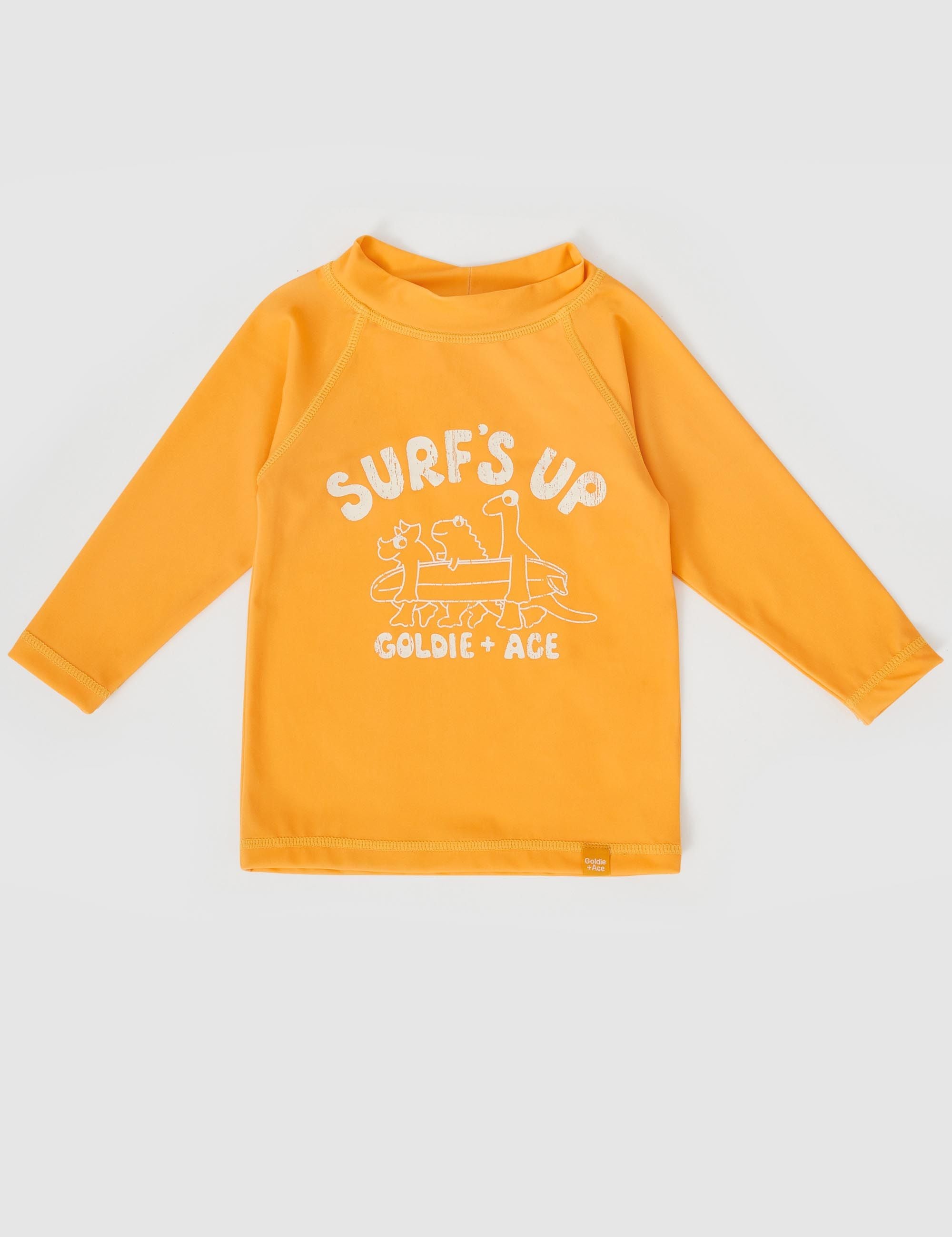 goldie + ace surf's up dino rashguard - golden