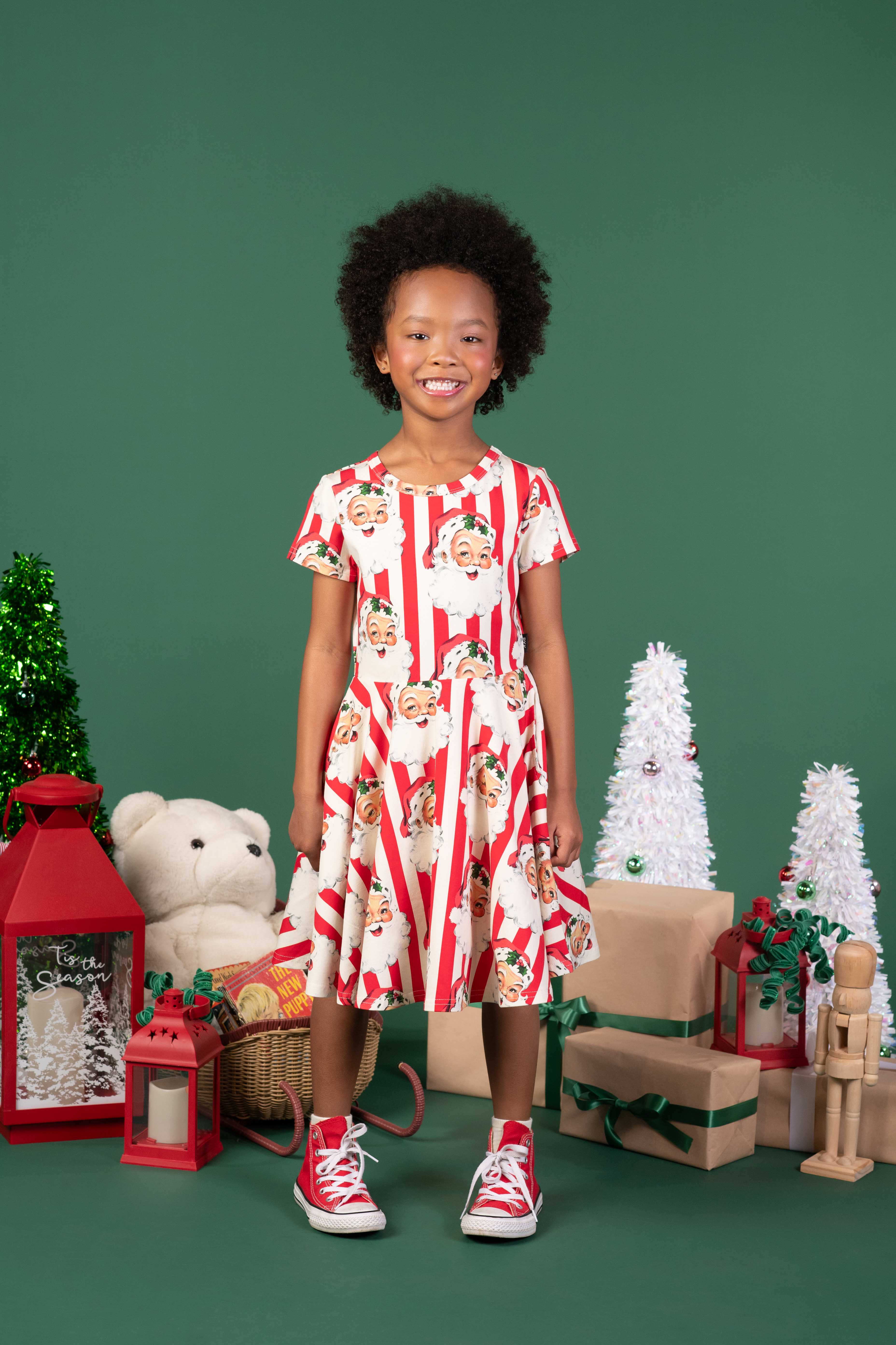 rock your baby santa striped waisted dress