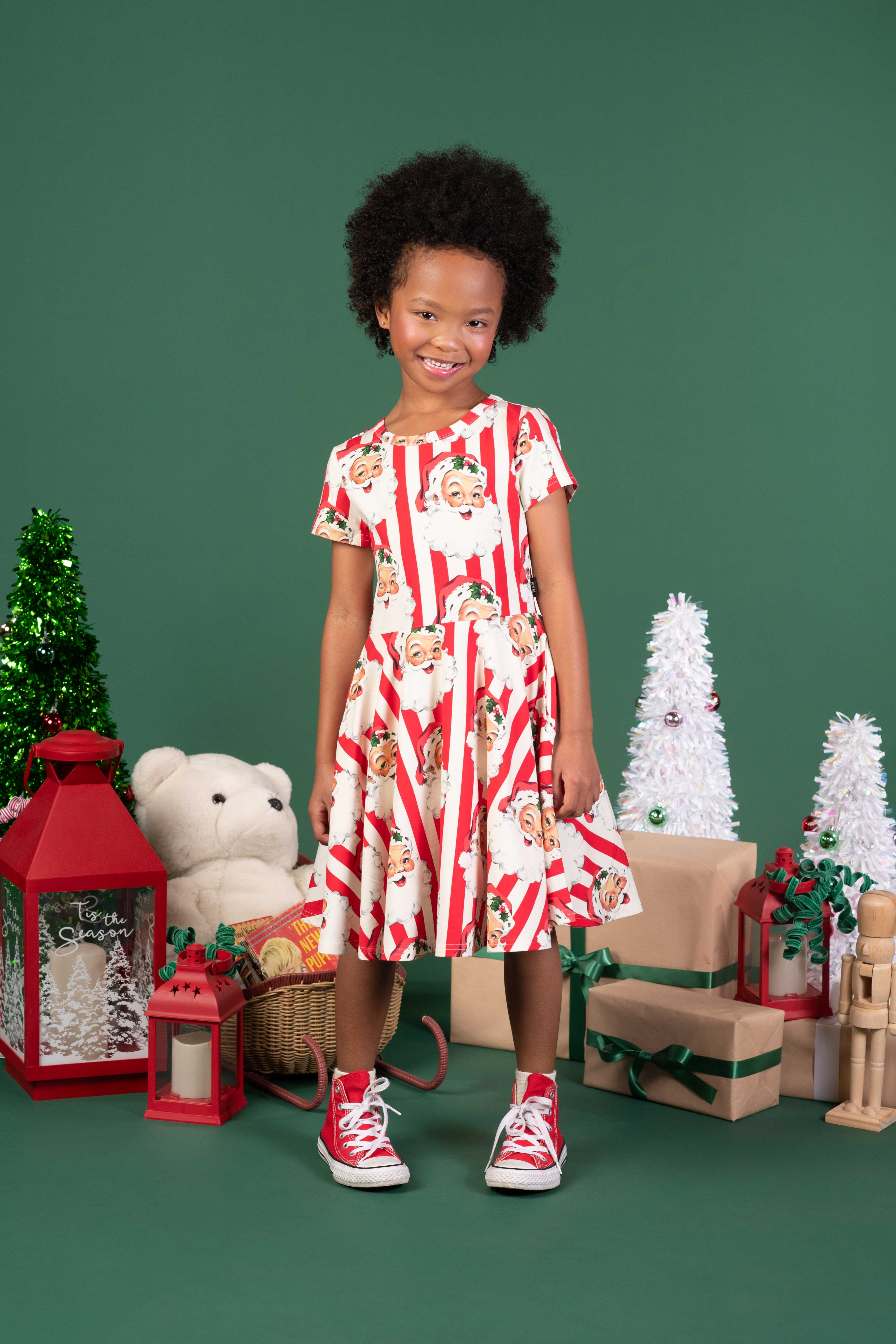 rock your baby santa striped waisted dress