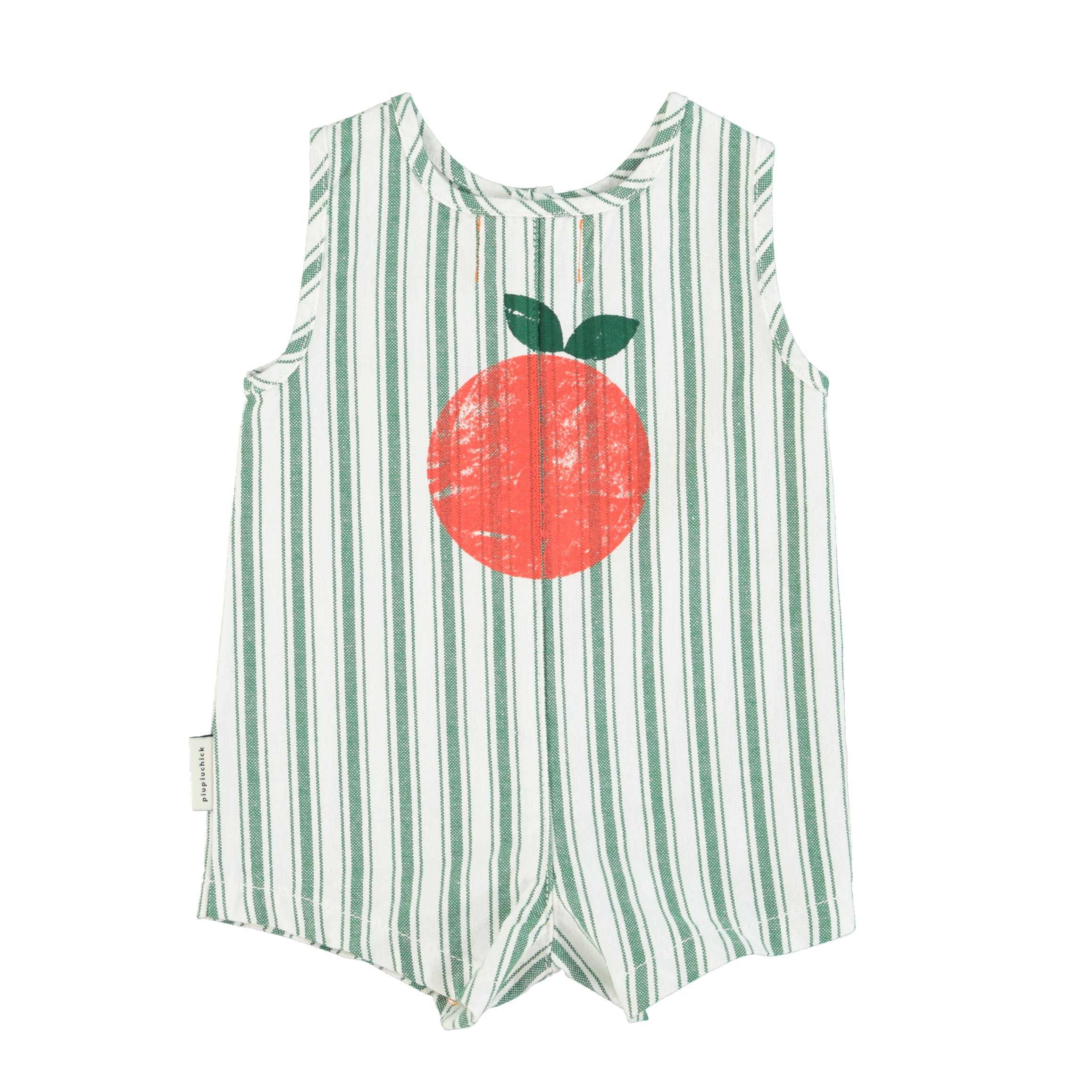 piupiuchick baby short jumpsuit - white with large green stripes